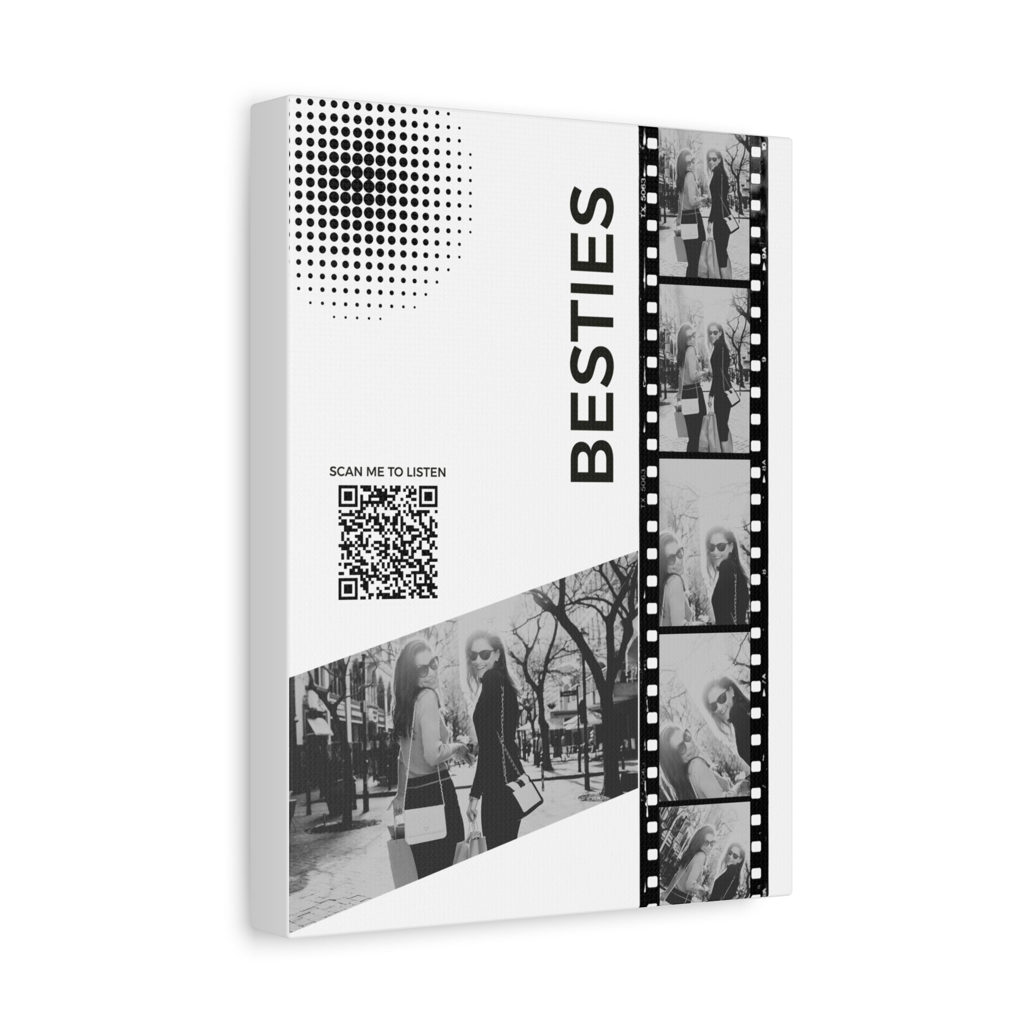 Besties Black & White Photo Canvas Wall Art w/Personalized Spotify Song Link 12x16, Friend Gift, Home Decor, Personalized Art, Modern Wall Decor, Gallery Style Print