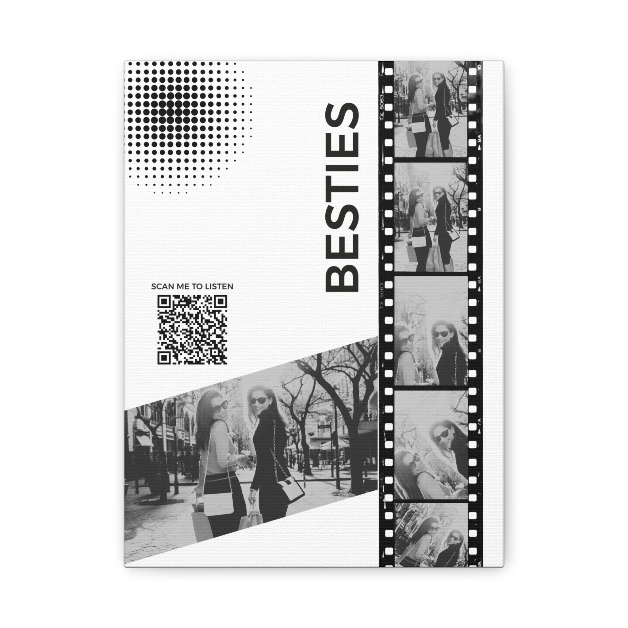 Besties Black & White Photo Canvas Wall Art w/Personalized Spotify Song Link 12x16, Friend Gift, Home Decor, Personalized Art, Modern Wall Decor, Gallery Style Print