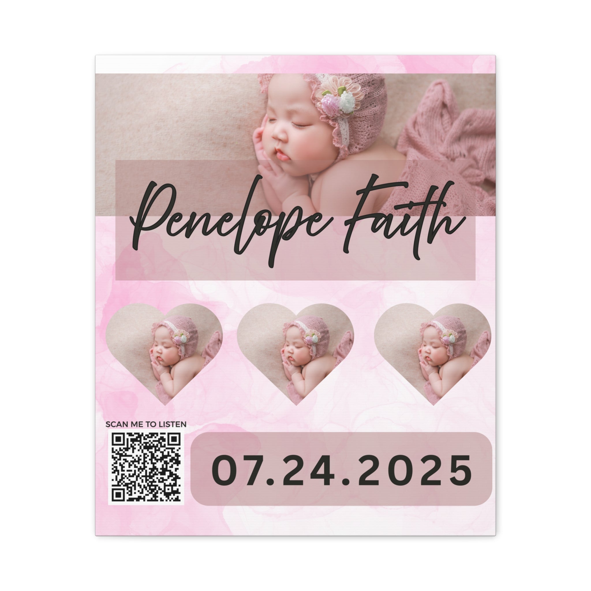 Baby Pink Photo Canvas Wall Art w/Personalized Spotify Song Link
