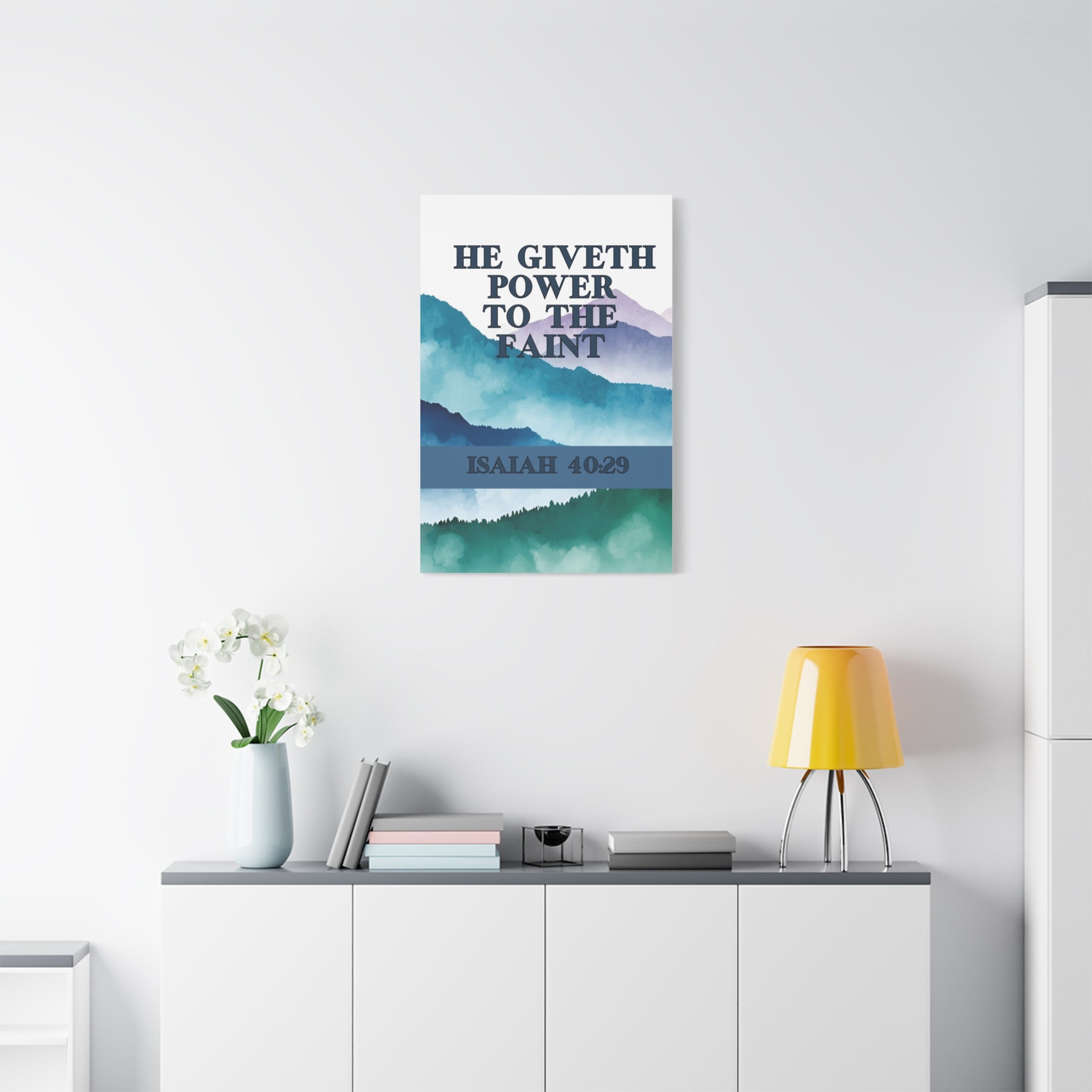 💪 He Giveth Power Wall Art – Isaiah 40:29 Mountain Strength Edition, Matte Canvas, Stretched, 1.25", Christian Gifts, Gifts for home, Gifts for birthdays, Gifts for Christmas, Gifts for preachers