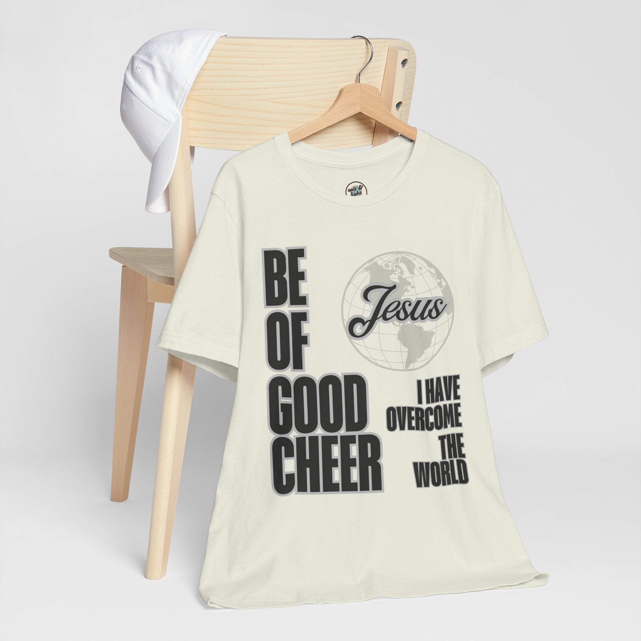 Be of Good Cheer John 16:33 Tee | Perfect for Gift, Casual Wear, Christian Clothing, Gifts for Ministry, Christmas Gifts, Birthday Gifts, Gifts for Her, Gifts for Friends