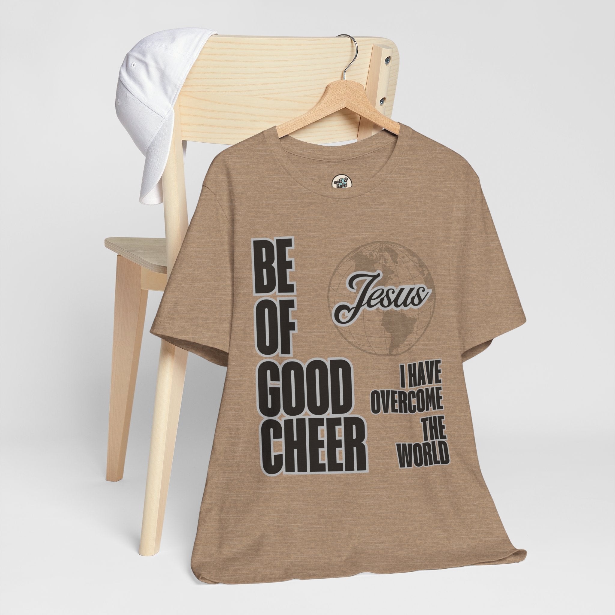 Be of Good Cheer John 16:33 Tee | Perfect for Gift, Casual Wear, Christian Clothing, Gifts for Ministry, Christmas Gifts, Birthday Gifts, Gifts for Her, Gifts for Friends
