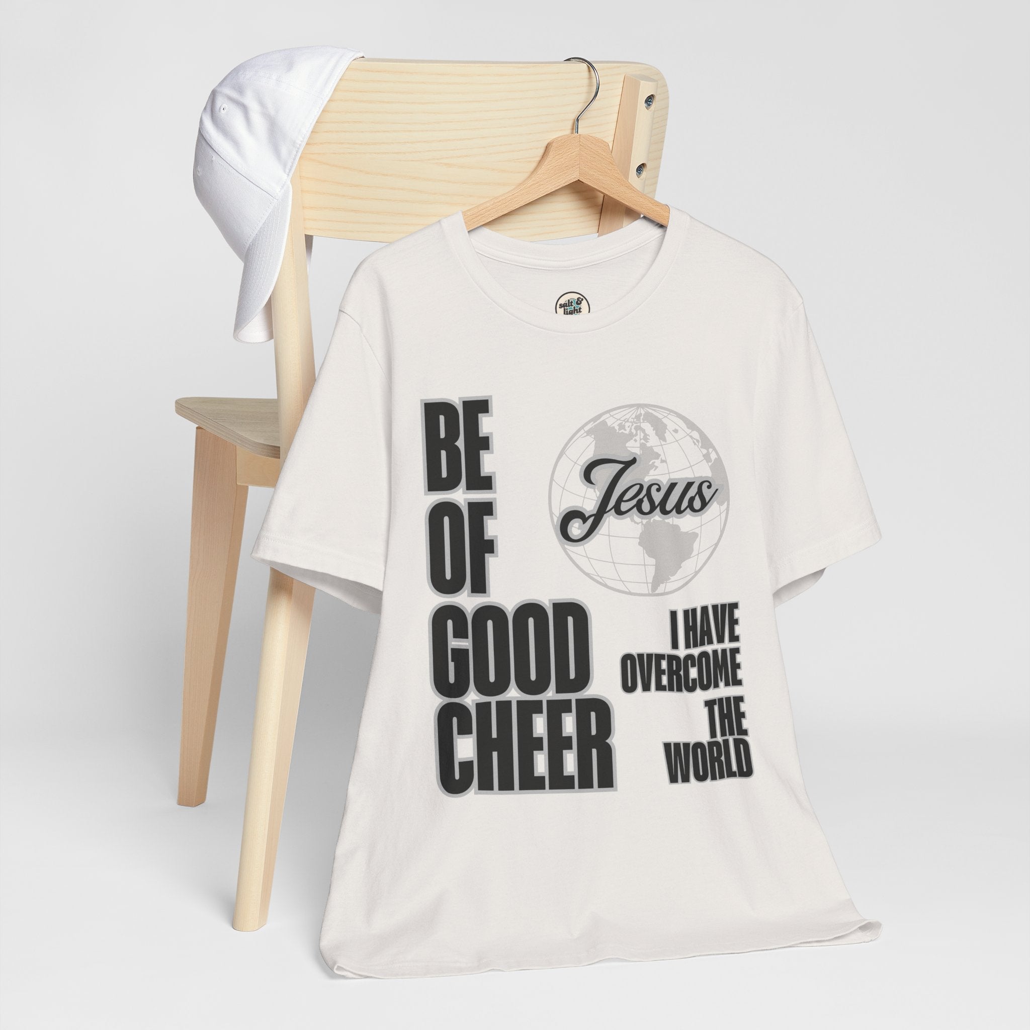 Be of Good Cheer John 16:33 Tee | Perfect for Gift, Casual Wear, Christian Clothing, Gifts for Ministry, Christmas Gifts, Birthday Gifts, Gifts for Her, Gifts for Friends