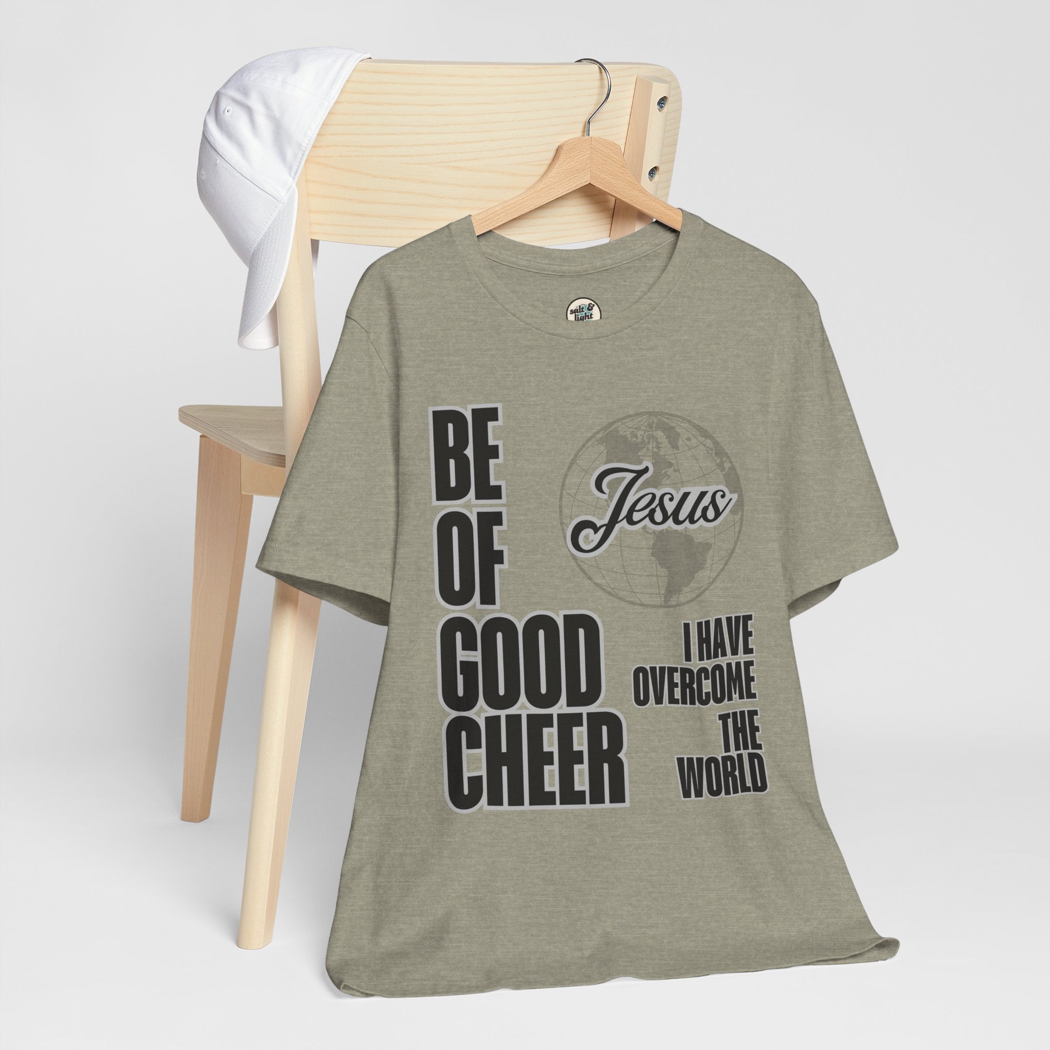 Be of Good Cheer John 16:33 Tee | Perfect for Gift, Casual Wear, Christian Clothing, Gifts for Ministry, Christmas Gifts, Birthday Gifts, Gifts for Her, Gifts for Friends