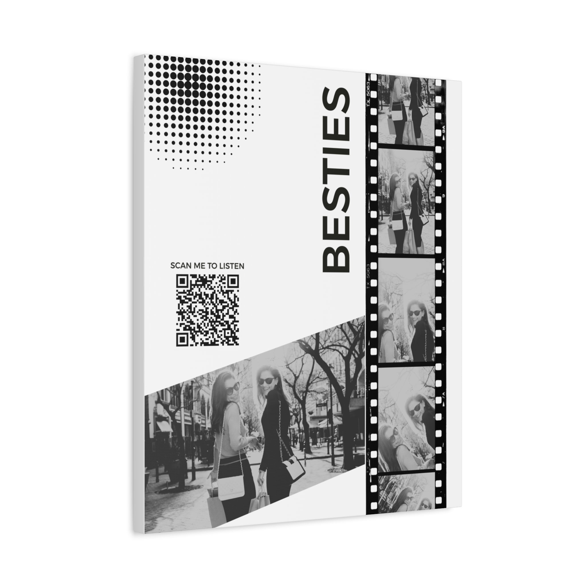 Besties Black & White Photo Canvas Wall Art w/Personalized Spotify Song Link 12x16, Friend Gift, Home Decor, Personalized Art, Modern Wall Decor, Gallery Style Print
