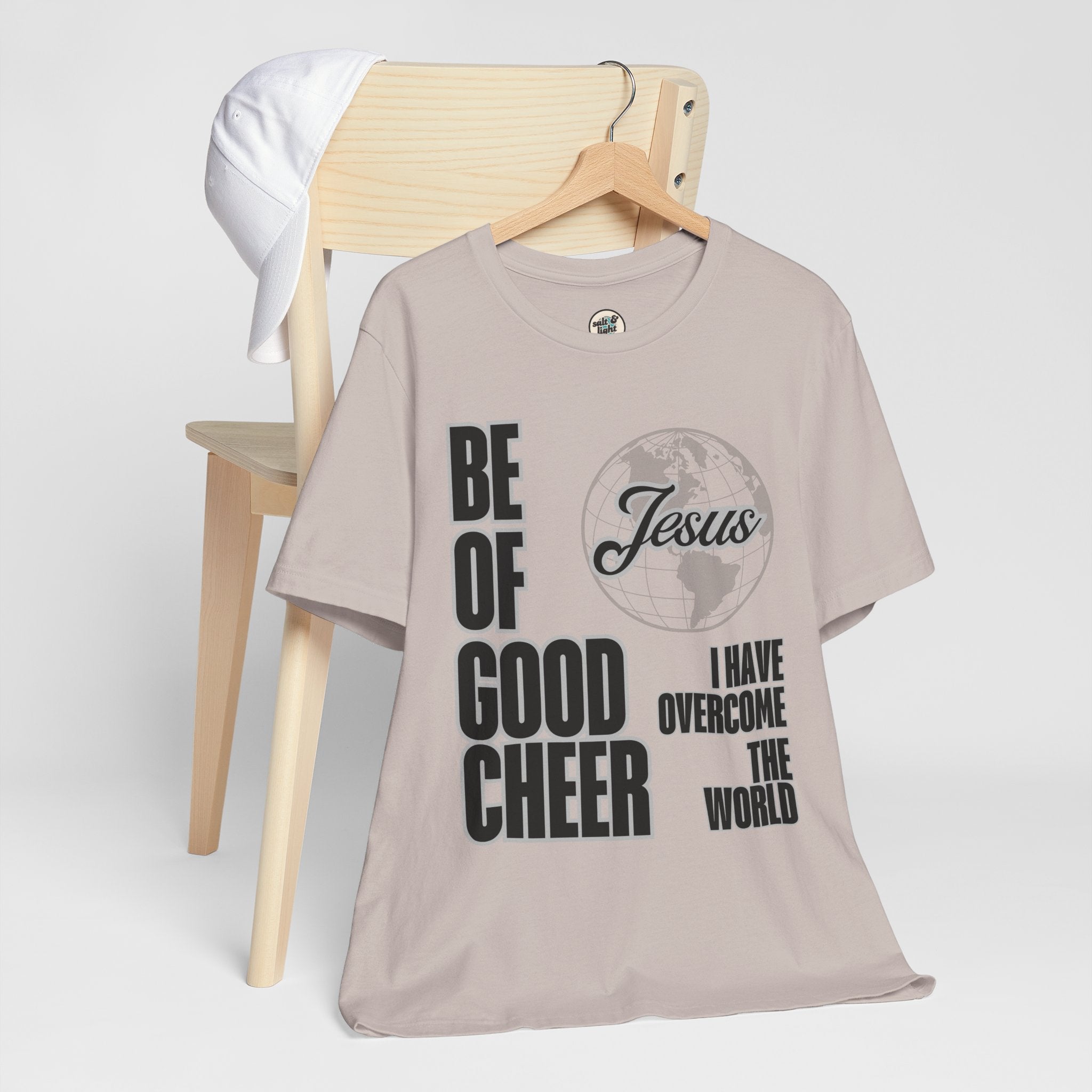 Be of Good Cheer John 16:33 Tee | Perfect for Gift, Casual Wear, Christian Clothing, Gifts for Ministry, Christmas Gifts, Birthday Gifts, Gifts for Her, Gifts for Friends