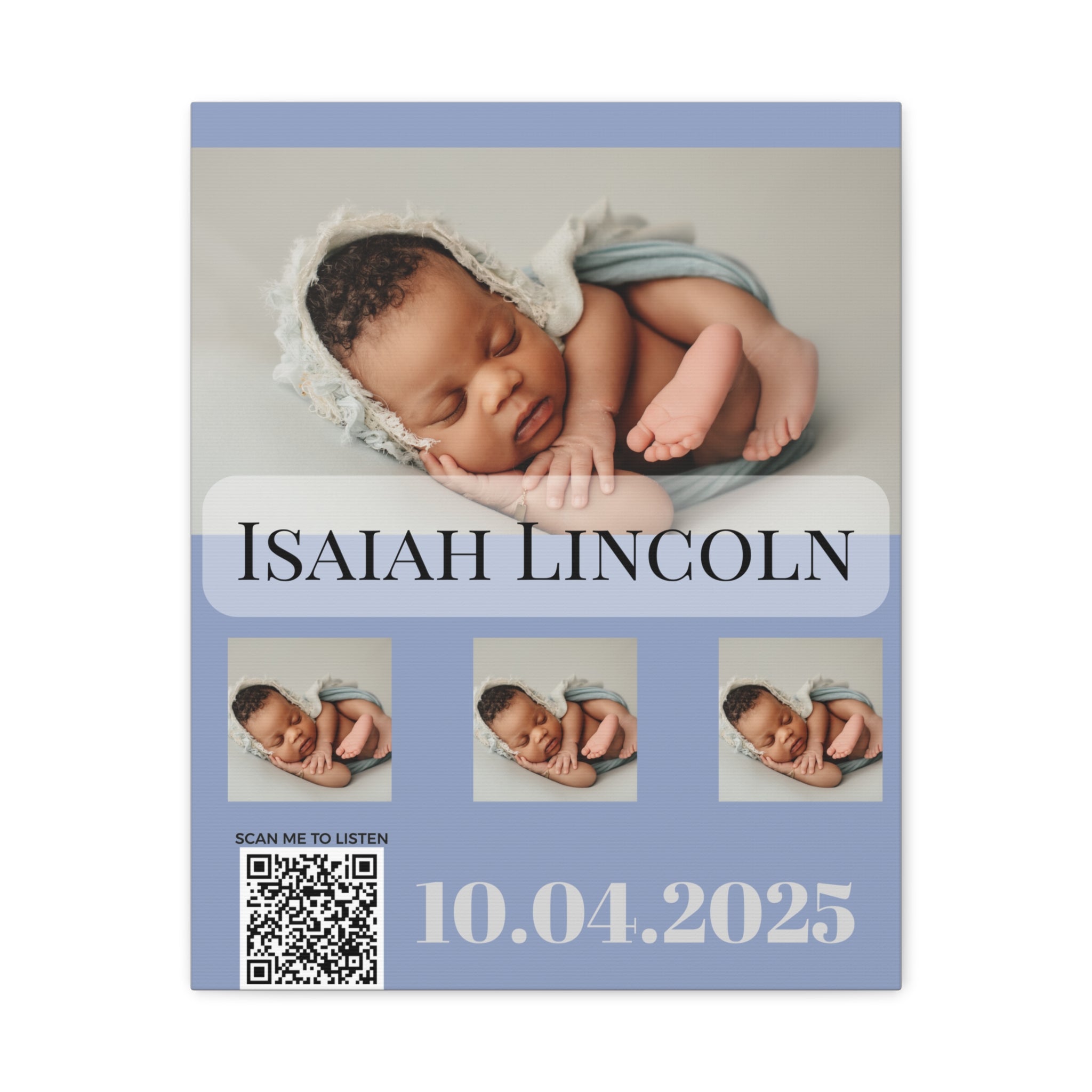 Baby Blue Grey Photo Canvas Wall Art w/Personalized Spotify Song Link, Multiple Sizes, Friend Gift, Home Decor, Personalized Art, Modern Wall Decor, Gallery Style Print