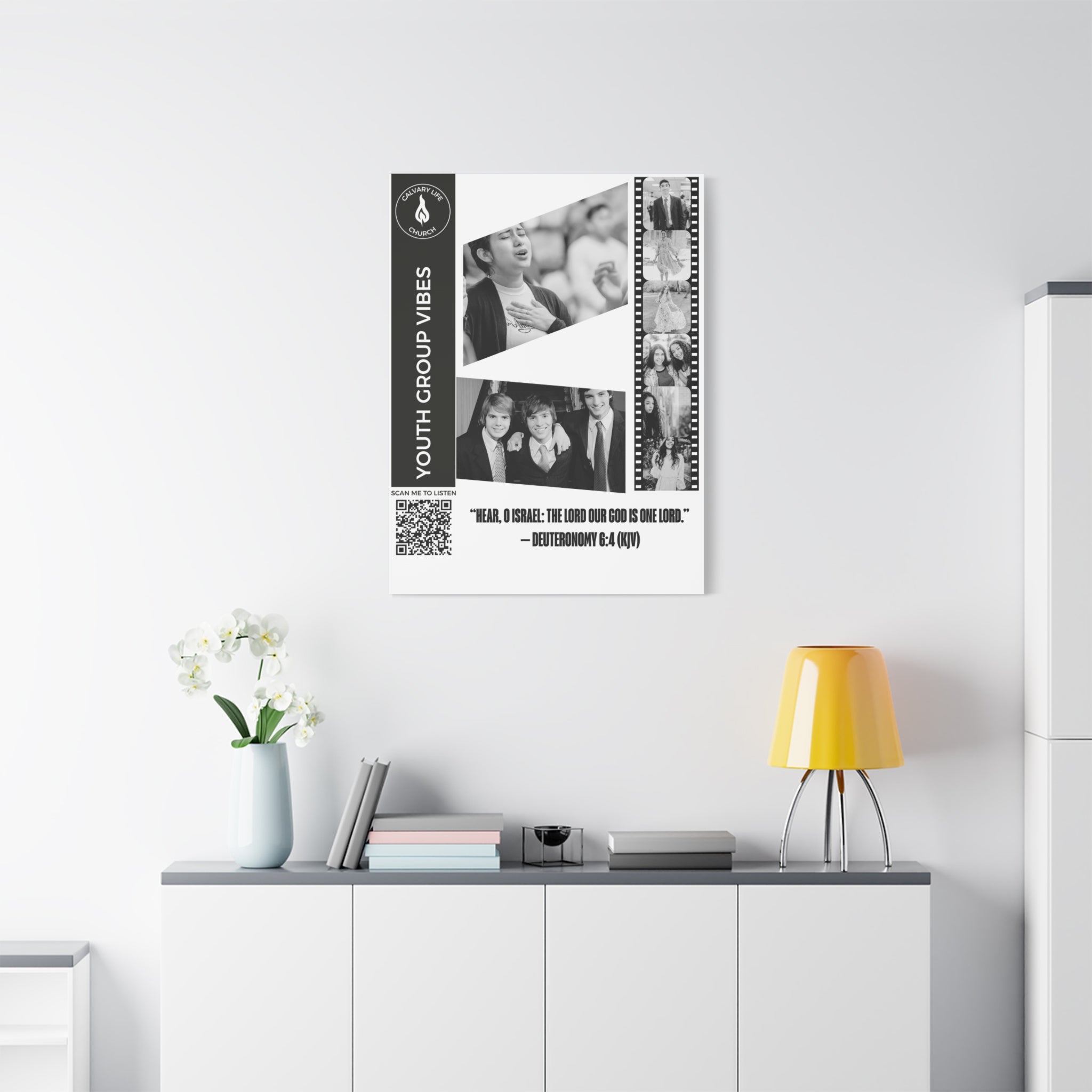 Youth Group Photo Canvas Wall Art w/Personalized Spotify Song Link, Multiple Sizes, Friend Gift, Home Decor, Personalized Art, Modern Wall Decor, Gallery Style Print