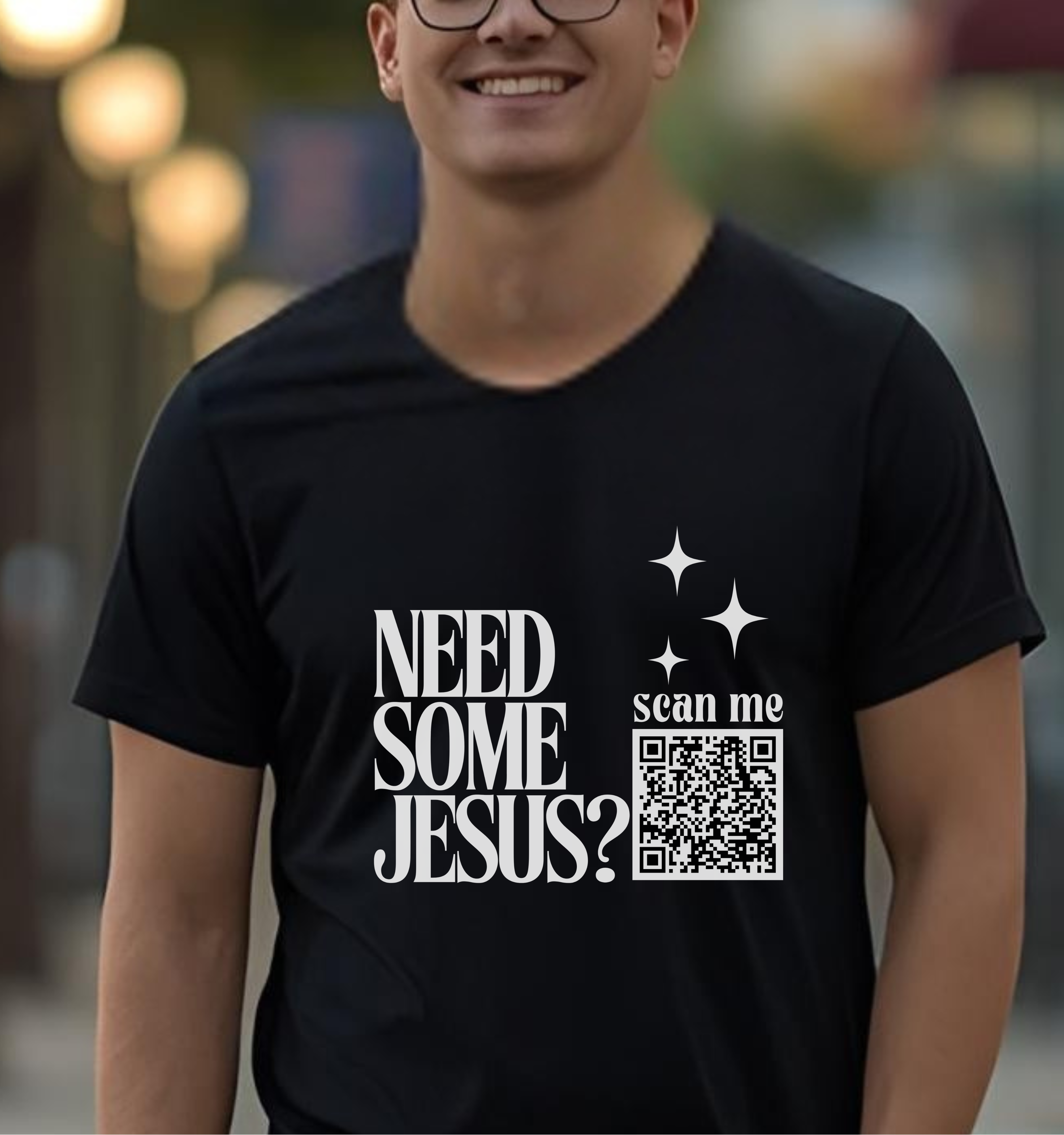 Need Some Jesus? Tee w/Spotify Link, Perfect for Gift, Casual Wear, Christian Clothing, Gifts for Ministry, Christmas Gifts, Birthday Gifts, Gifts for Her, Gifts for Friends