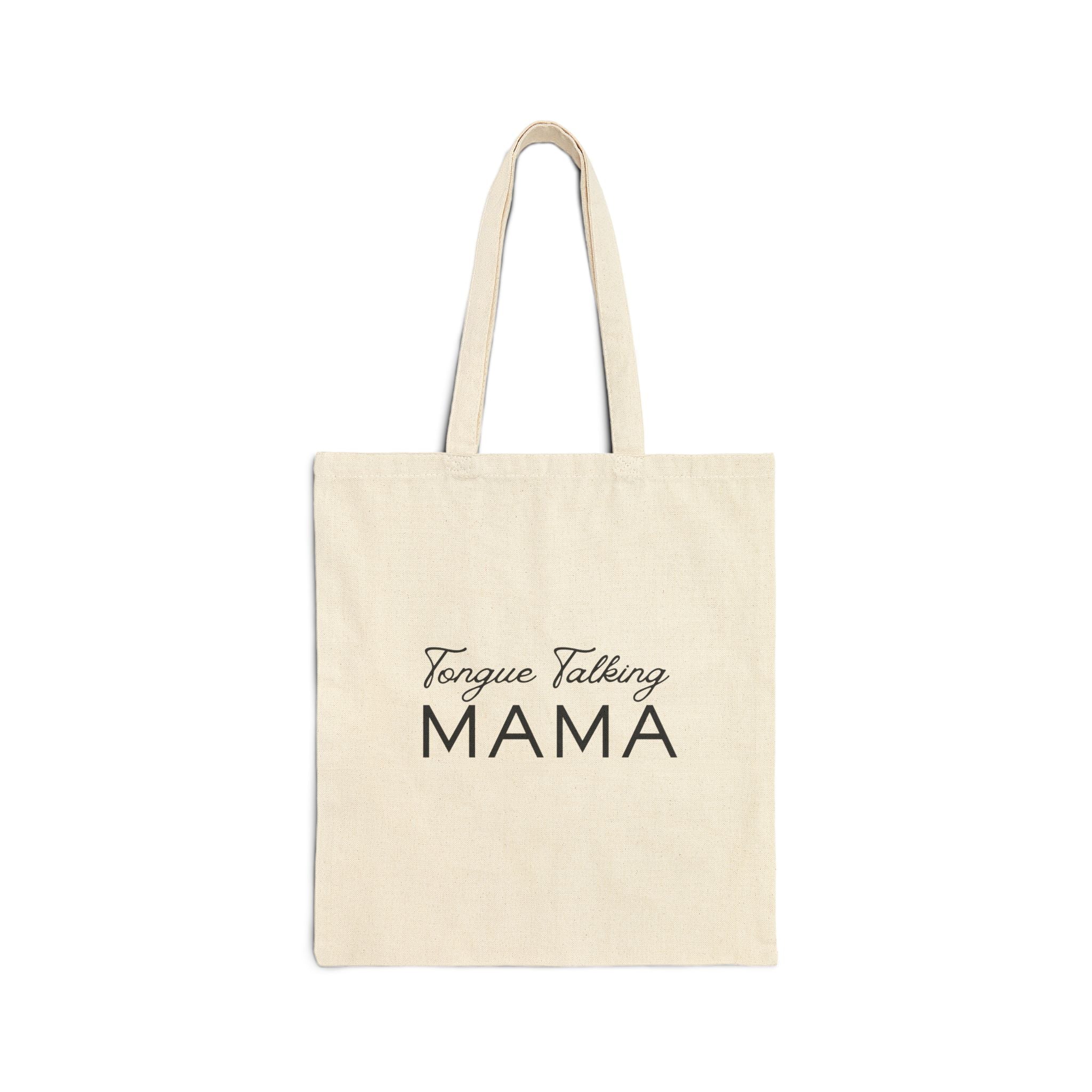 Tongue Talking Mama Cotton Canvas Tote Bag, Eco-Friendly Grocery Bag, Reusable Shopping Tote, Gift for Christians, Bible Study Accessory