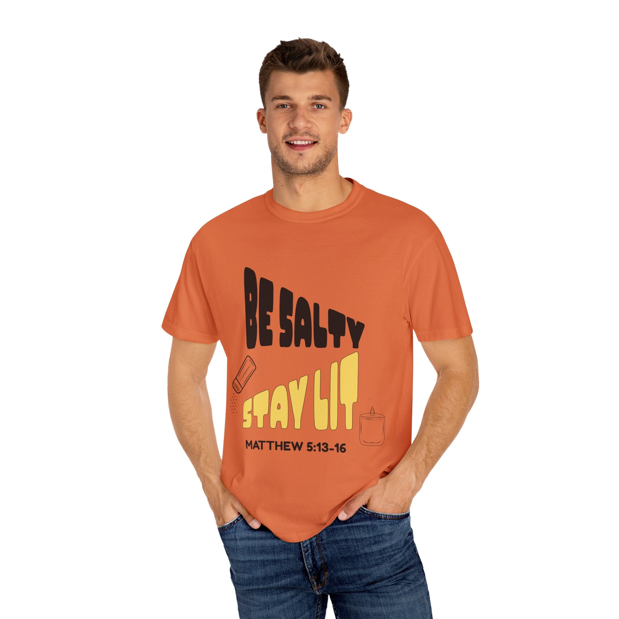 Be Salty Stay Lit Unisex Garment-Dyed T-shirt, Christian Tshirts, Christian Merchandise, Gifts for Church, Gifts for Christmas, Gifts for Birthdays, Christian Apparel
