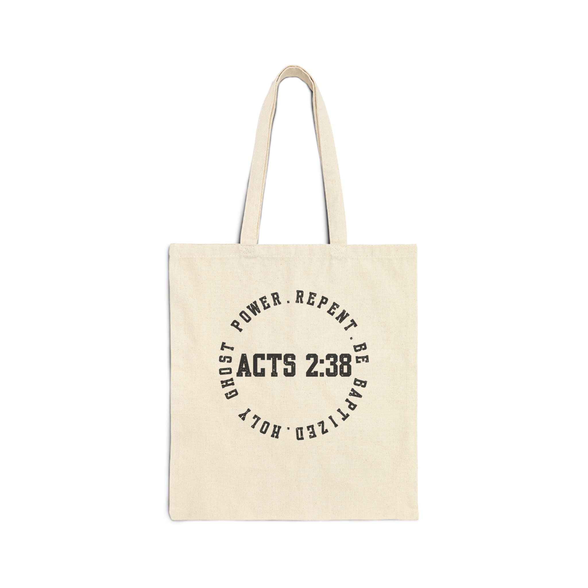 Acts 2:38 Cotton Canvas Tote Bag, Eco-Friendly Grocery Bag, Reusable Shopping Tote, Gift for Christians, Bible Study Accessory