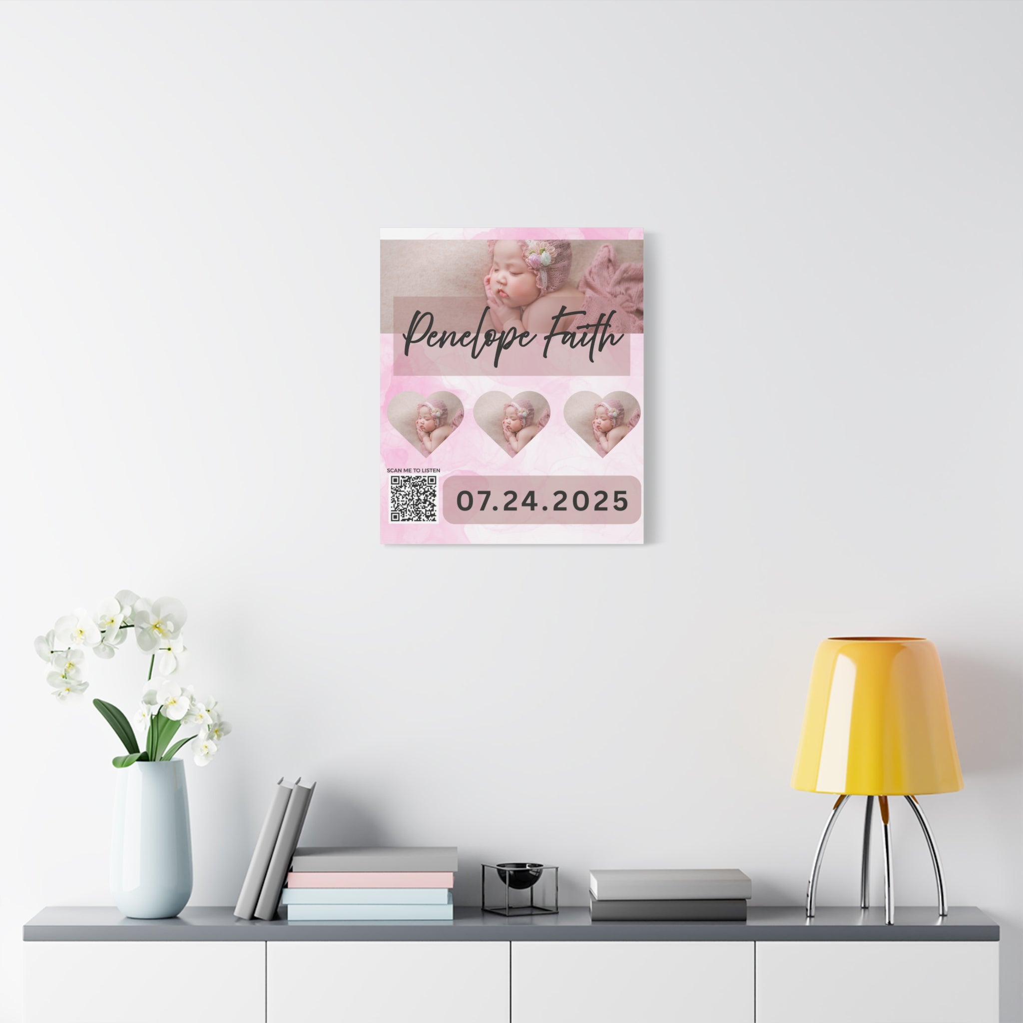 Baby Pink Photo Canvas Wall Art w/Personalized Spotify Song Link