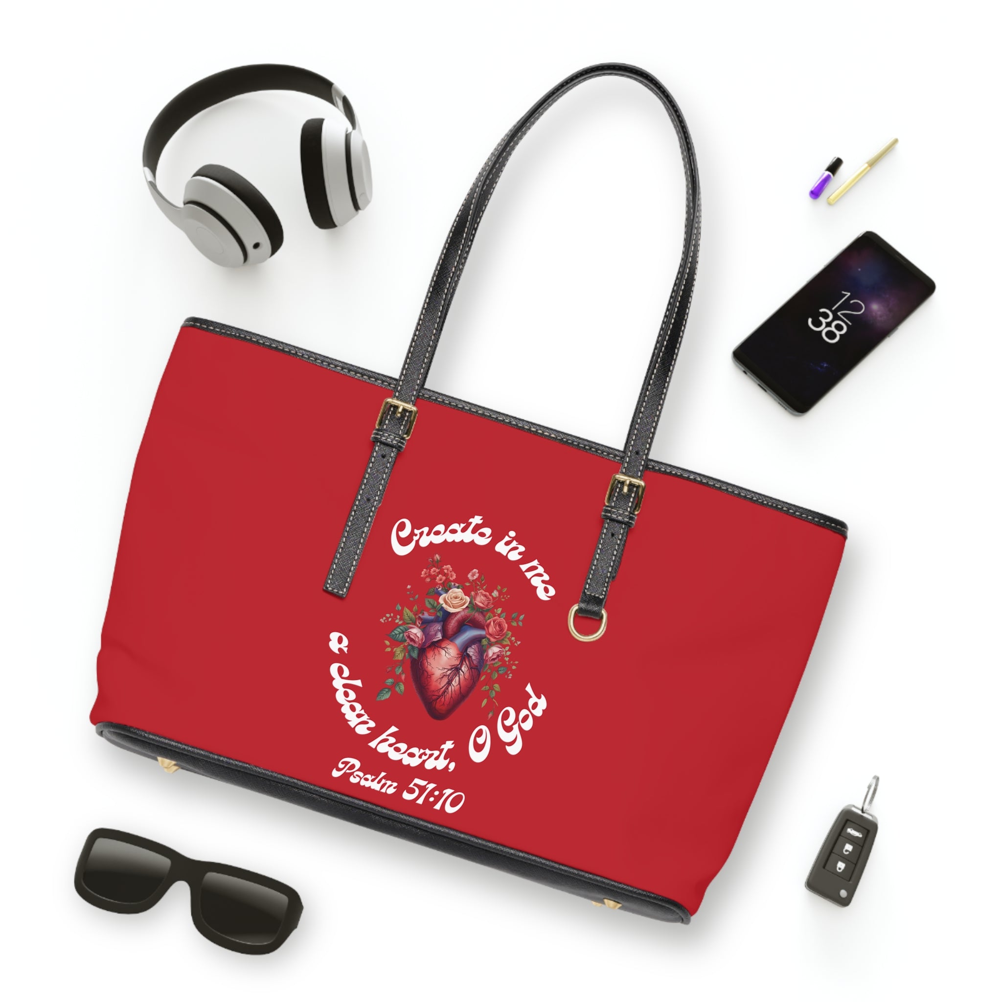 Create In Me A Clean Heart Handbag -  PU Leather Shoulder Bag with Psalm 51:10
