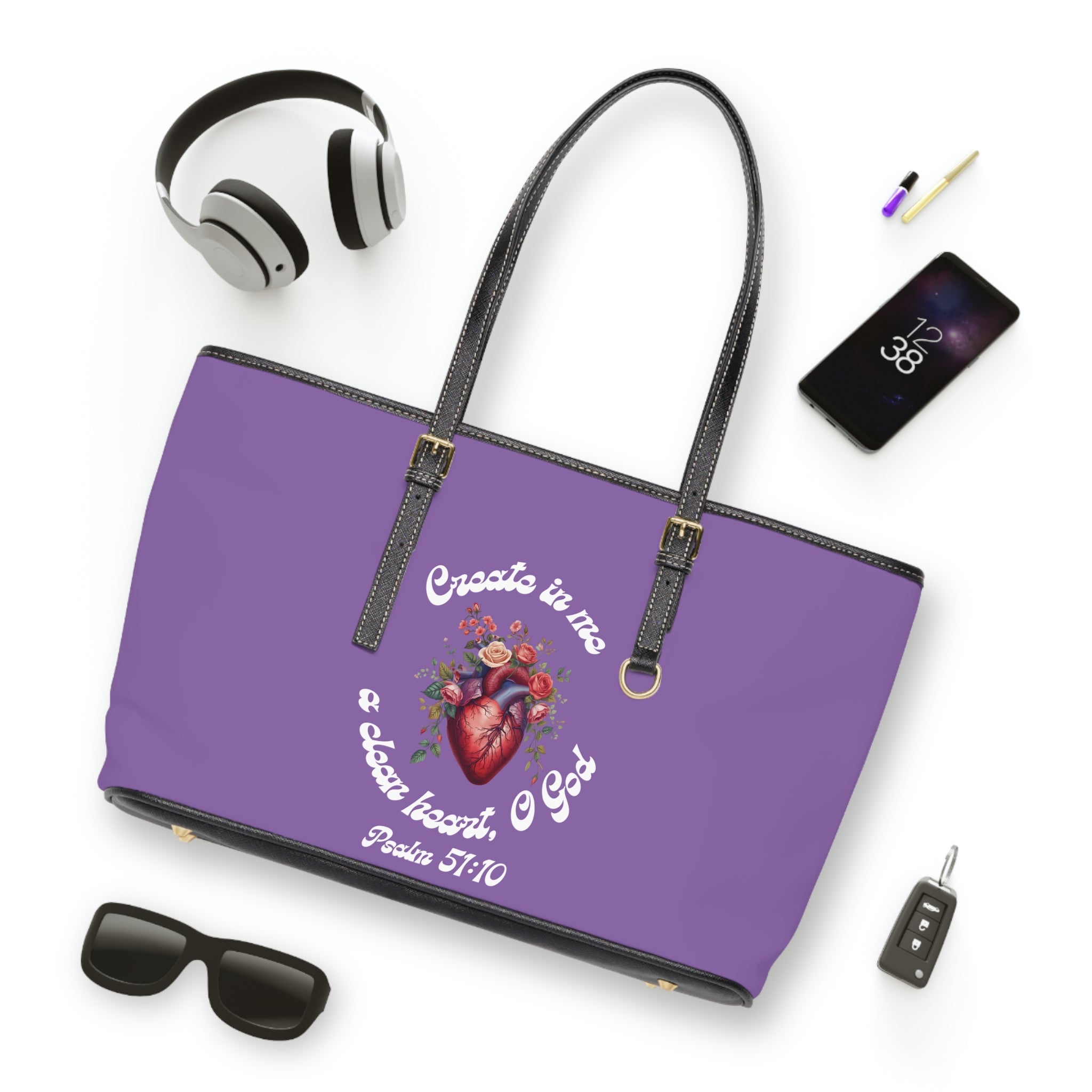 Create In Me A Clean Heart Handbag - PU Leather Shoulder Bag with Psalm 51:10