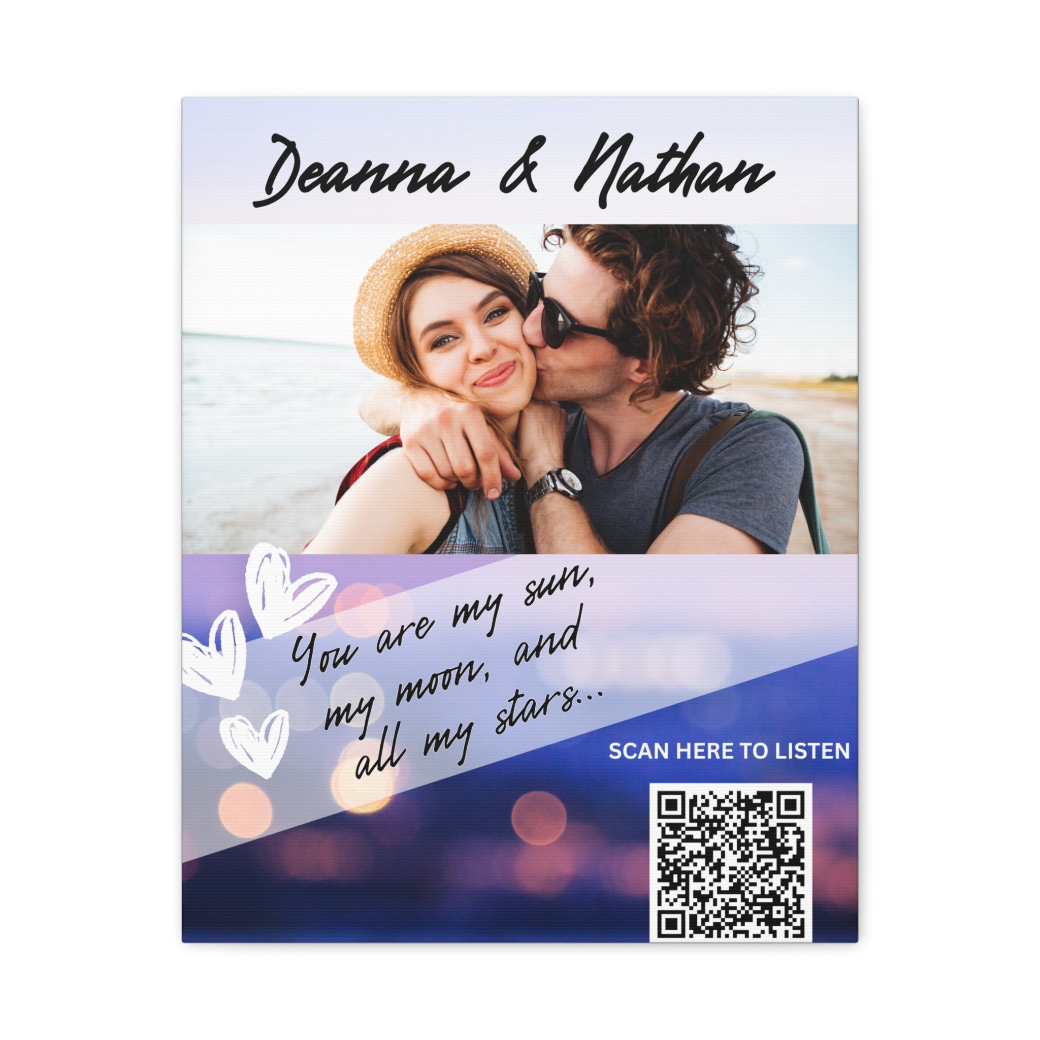 Couples Hearts Photo Canvas Wall Art w/Personalized Spotify Song Link, Multiple Sizes, Friend Gift, Home Decor, Personalized Art, Modern Wall Decor, Gallery Style Print