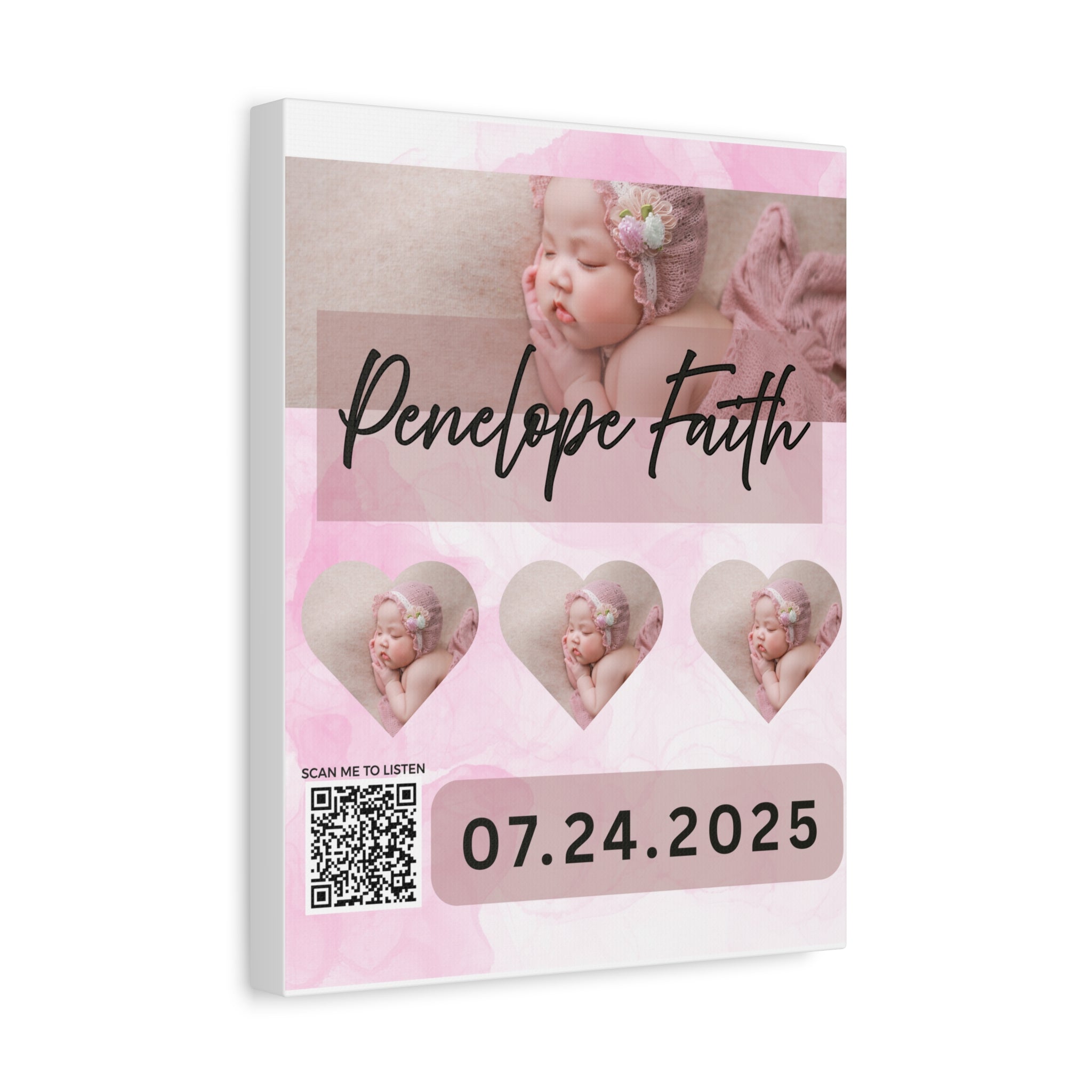 Baby Pink Photo Canvas Wall Art w/Personalized Spotify Song Link