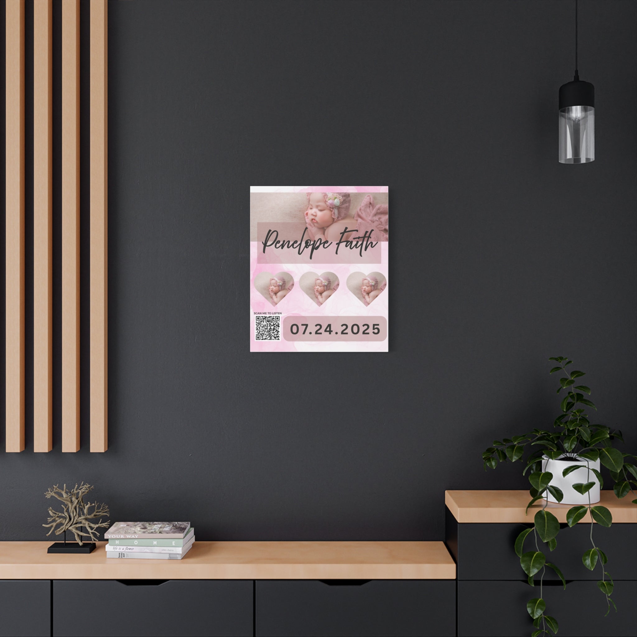 Baby Pink Photo Canvas Wall Art w/Personalized Spotify Song Link
