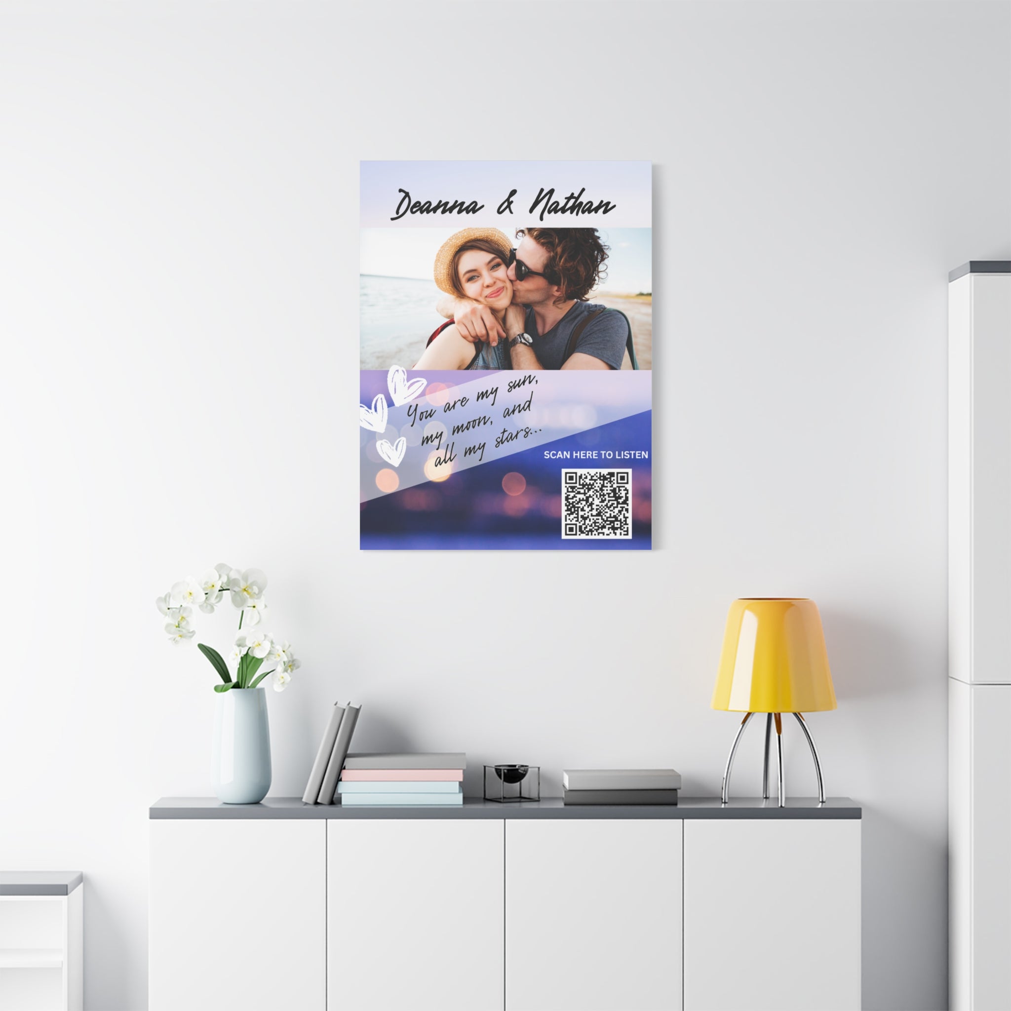 Couples Hearts Photo Canvas Wall Art w/Personalized Spotify Song Link, Multiple Sizes, Friend Gift, Home Decor, Personalized Art, Modern Wall Decor, Gallery Style Print