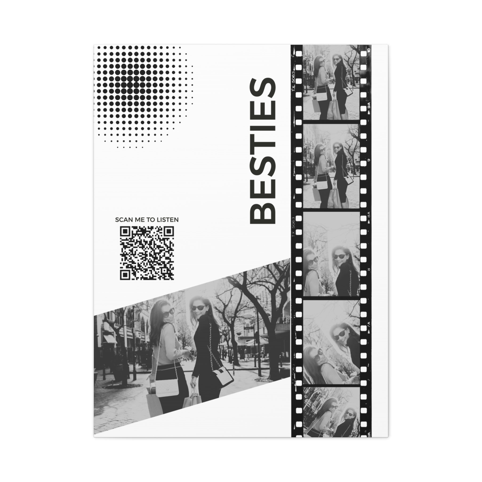 Besties Black & White Photo Canvas Wall Art w/Personalized Spotify Song Link 12x16, Friend Gift, Home Decor, Personalized Art, Modern Wall Decor, Gallery Style Print