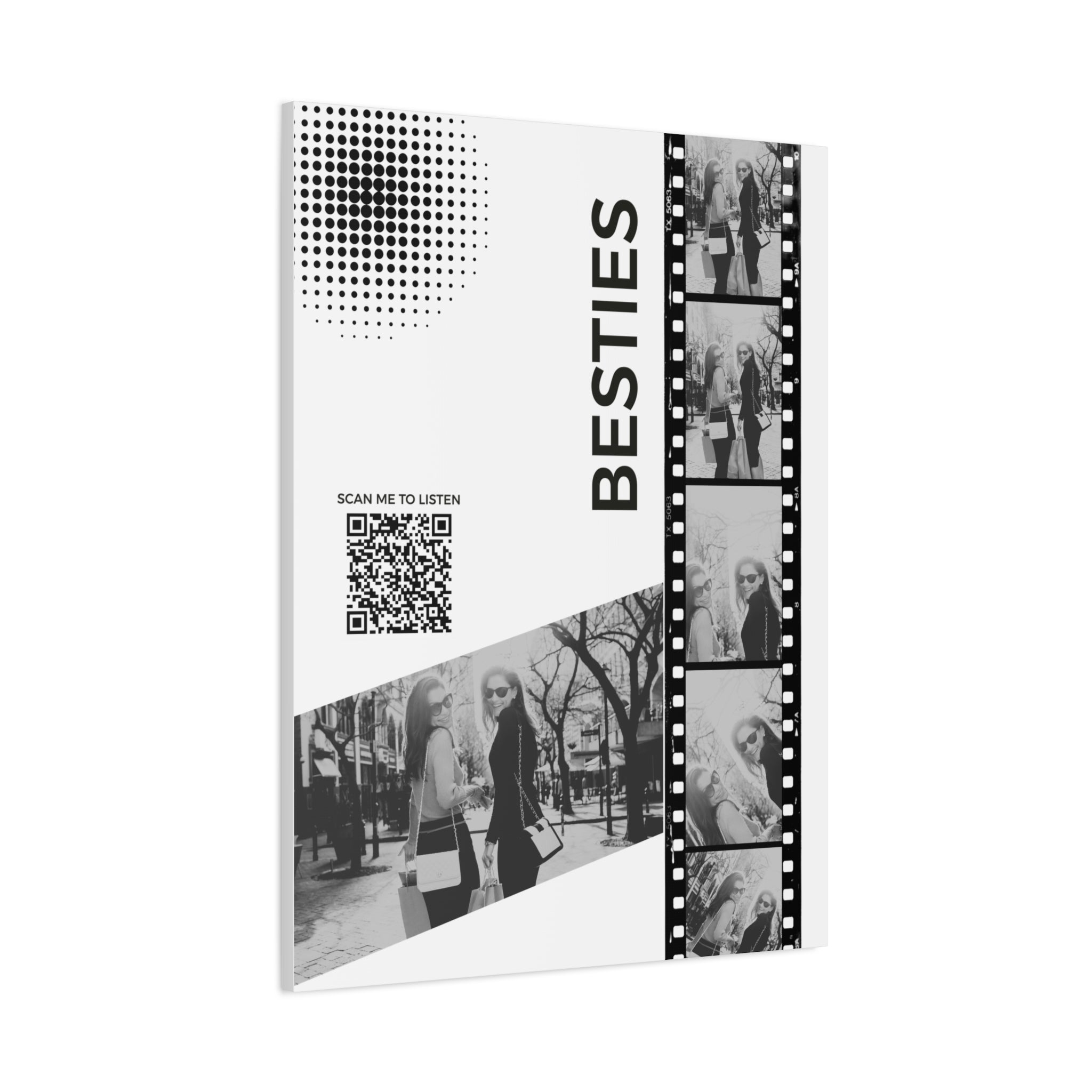 Besties Black & White Photo Canvas Wall Art w/Personalized Spotify Song Link 12x16, Friend Gift, Home Decor, Personalized Art, Modern Wall Decor, Gallery Style Print