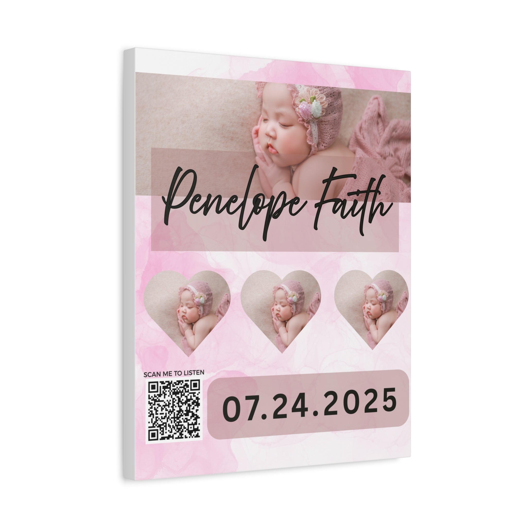 Baby Pink Photo Canvas Wall Art w/Personalized Spotify Song Link