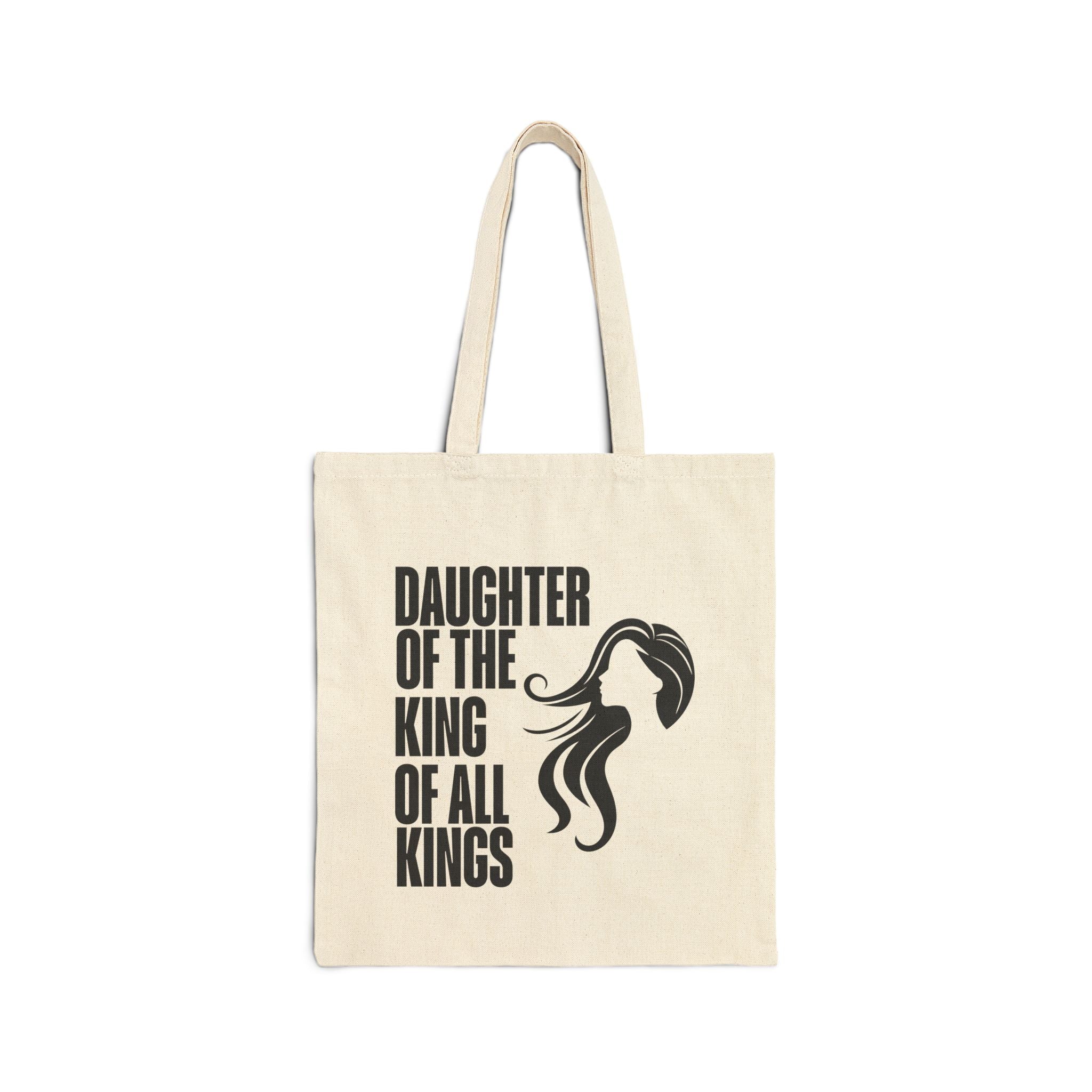 Daughter of the King Cotton Canvas Tote Bag, Eco-Friendly Grocery Bag, Reusable Shopping Tote, Gift for Christians, Bible Study Accessory