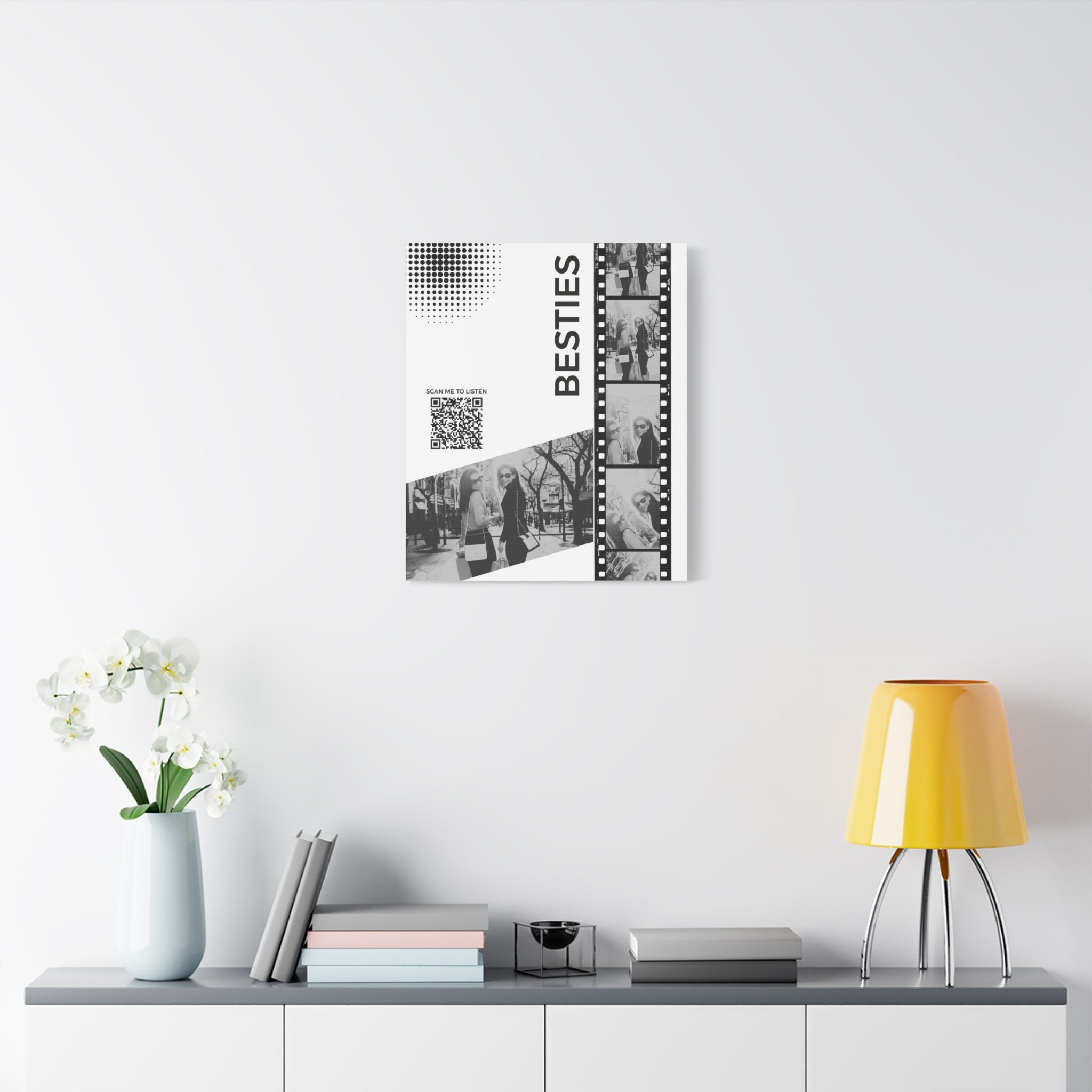 Besties Black & White Photo Canvas Wall Art w/Personalized Spotify Song Link 12x16, Friend Gift, Home Decor, Personalized Art, Modern Wall Decor, Gallery Style Print