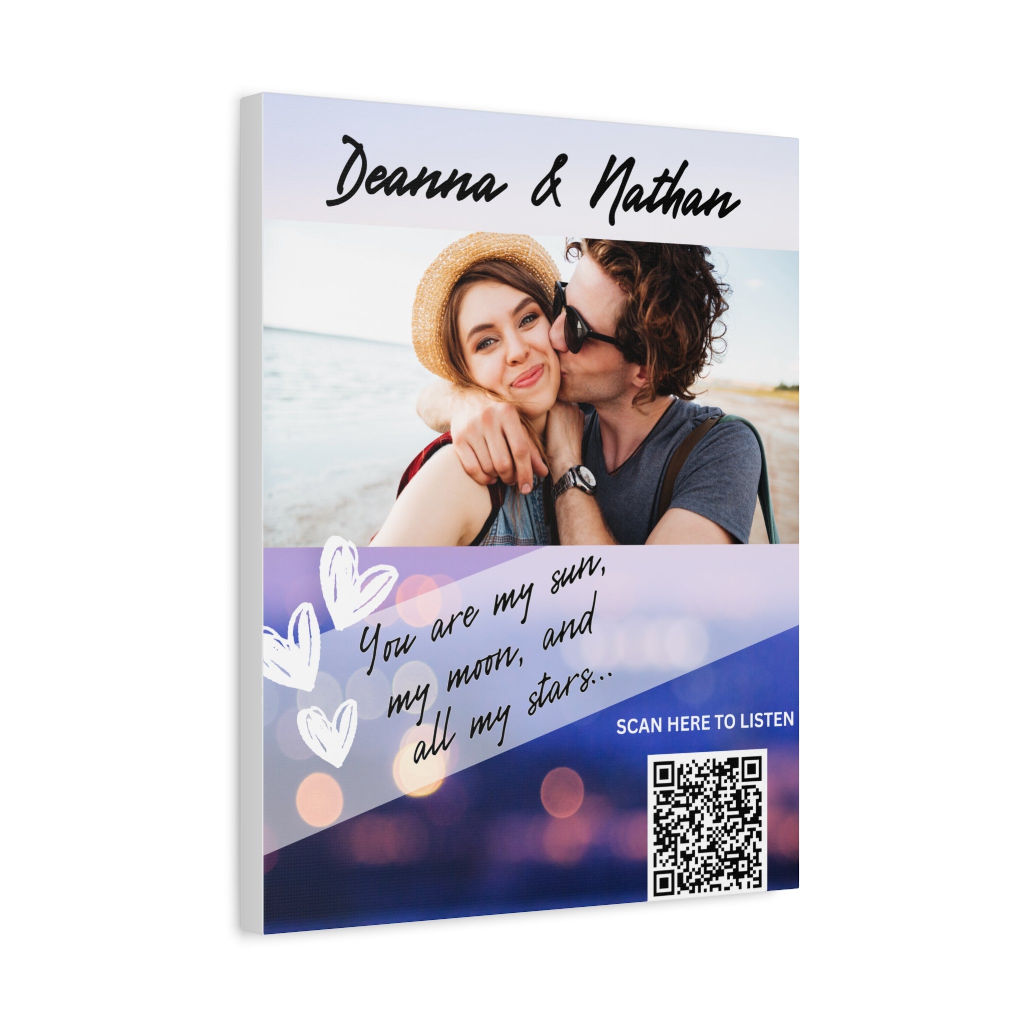 Couples Hearts Photo Canvas Wall Art w/Personalized Spotify Song Link, Multiple Sizes, Friend Gift, Home Decor, Personalized Art, Modern Wall Decor, Gallery Style Print