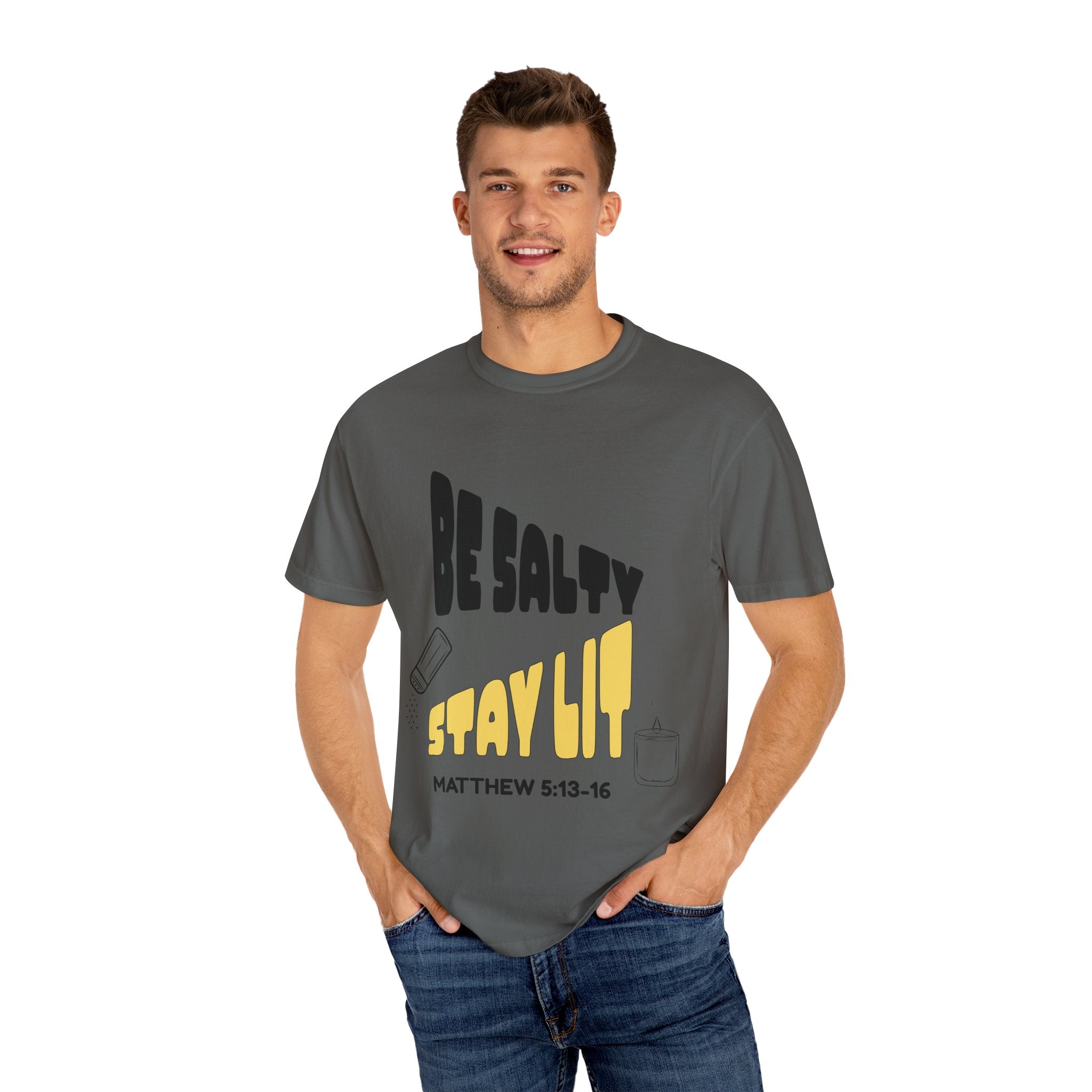 Be Salty Stay Lit Unisex Garment-Dyed T-shirt, Christian Tshirts, Christian Merchandise, Gifts for Church, Gifts for Christmas, Gifts for Birthdays, Christian Apparel