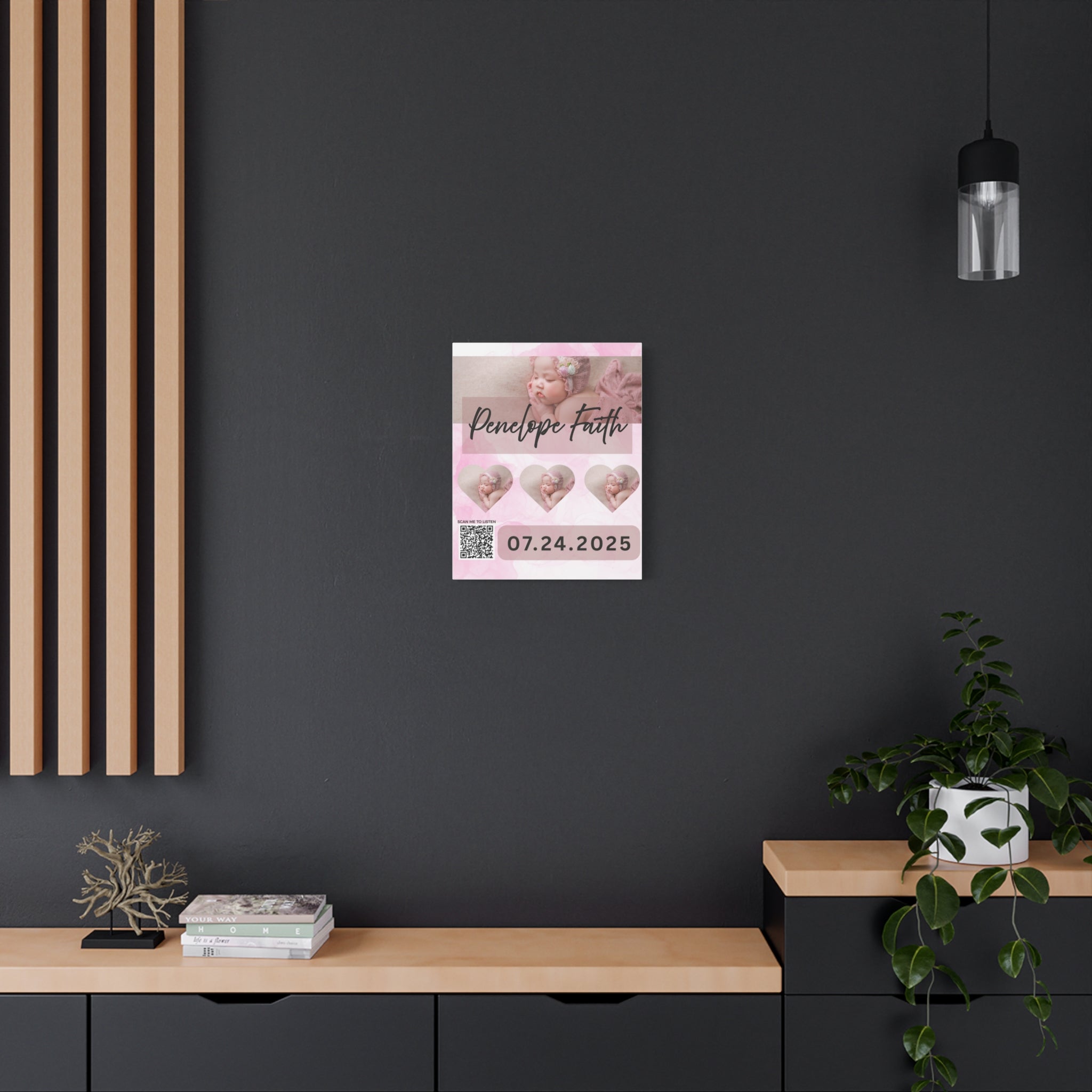 Baby Pink Photo Canvas Wall Art w/Personalized Spotify Song Link