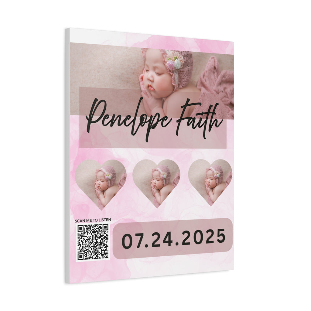 Baby Pink Photo Canvas Wall Art w/Personalized Spotify Song Link