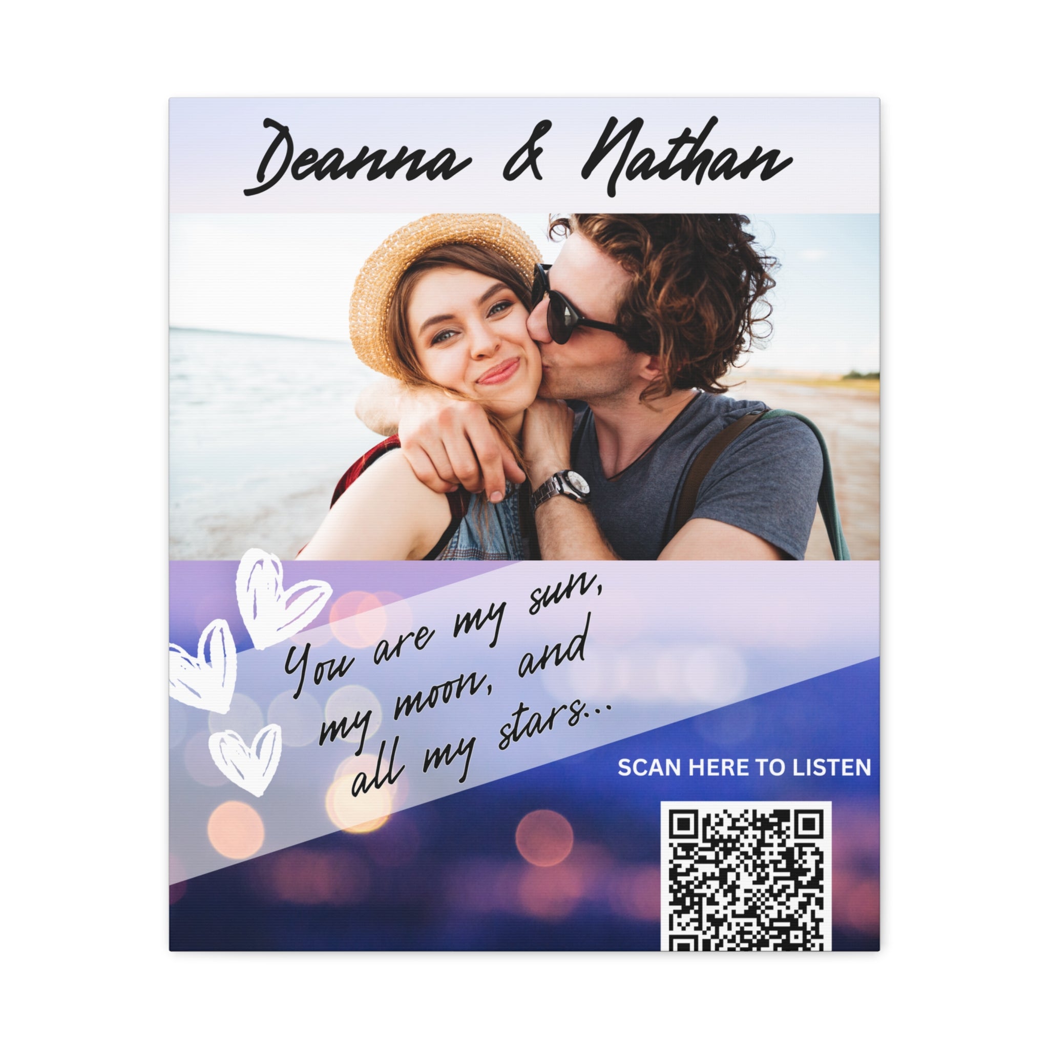 Couples Hearts Photo Canvas Wall Art w/Personalized Spotify Song Link, Multiple Sizes, Friend Gift, Home Decor, Personalized Art, Modern Wall Decor, Gallery Style Print