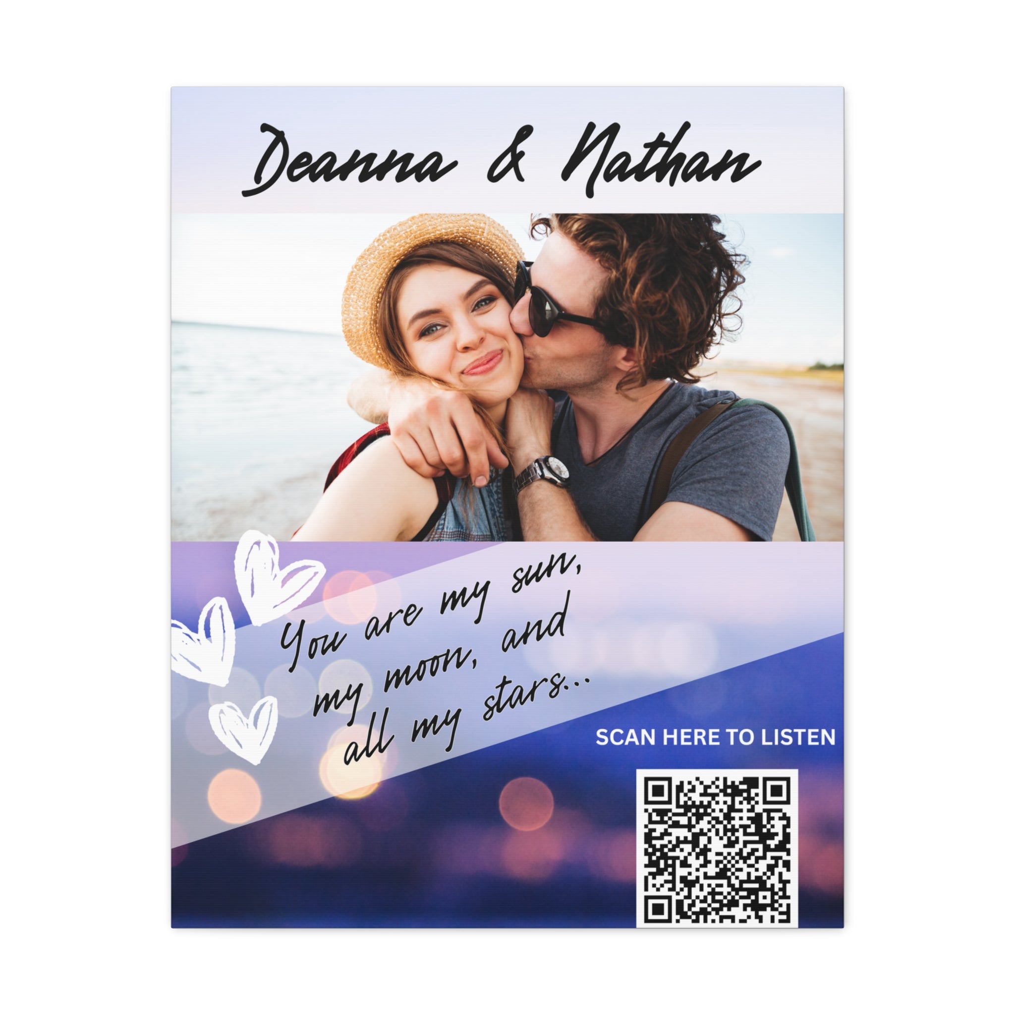 Couples Hearts Photo Canvas Wall Art w/Personalized Spotify Song Link, Multiple Sizes, Friend Gift, Home Decor, Personalized Art, Modern Wall Decor, Gallery Style Print