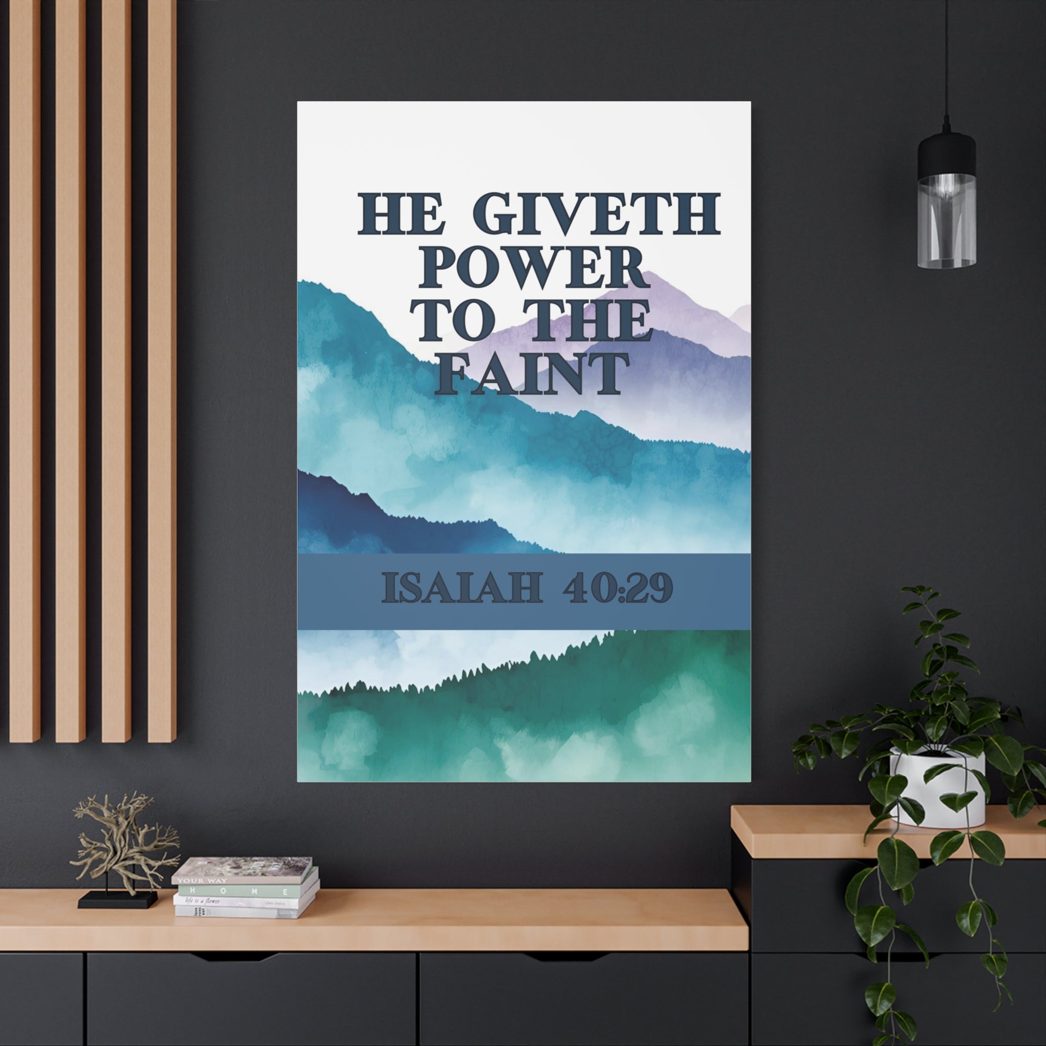 💪 He Giveth Power Wall Art – Isaiah 40:29 Mountain Strength Edition, Matte Canvas, Stretched, 1.25", Christian Gifts, Gifts for home, Gifts for birthdays, Gifts for Christmas, Gifts for preachers
