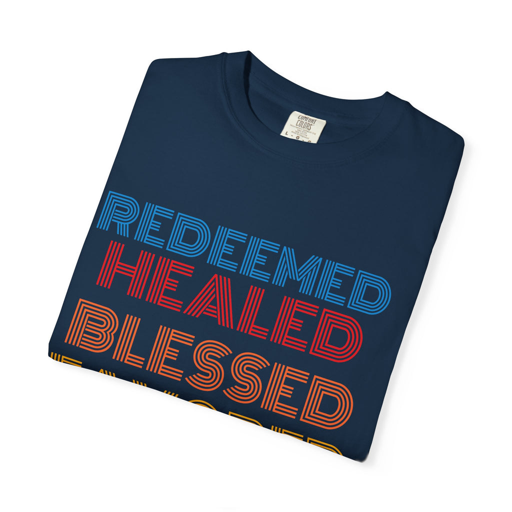 Redeemed Unisex Garment-Dyed T-shirt, Christian Tshirts, Christian Merchandise, Gifts for Church, Gifts for Christmas, Gifts for Birthdays, Christian Apparel