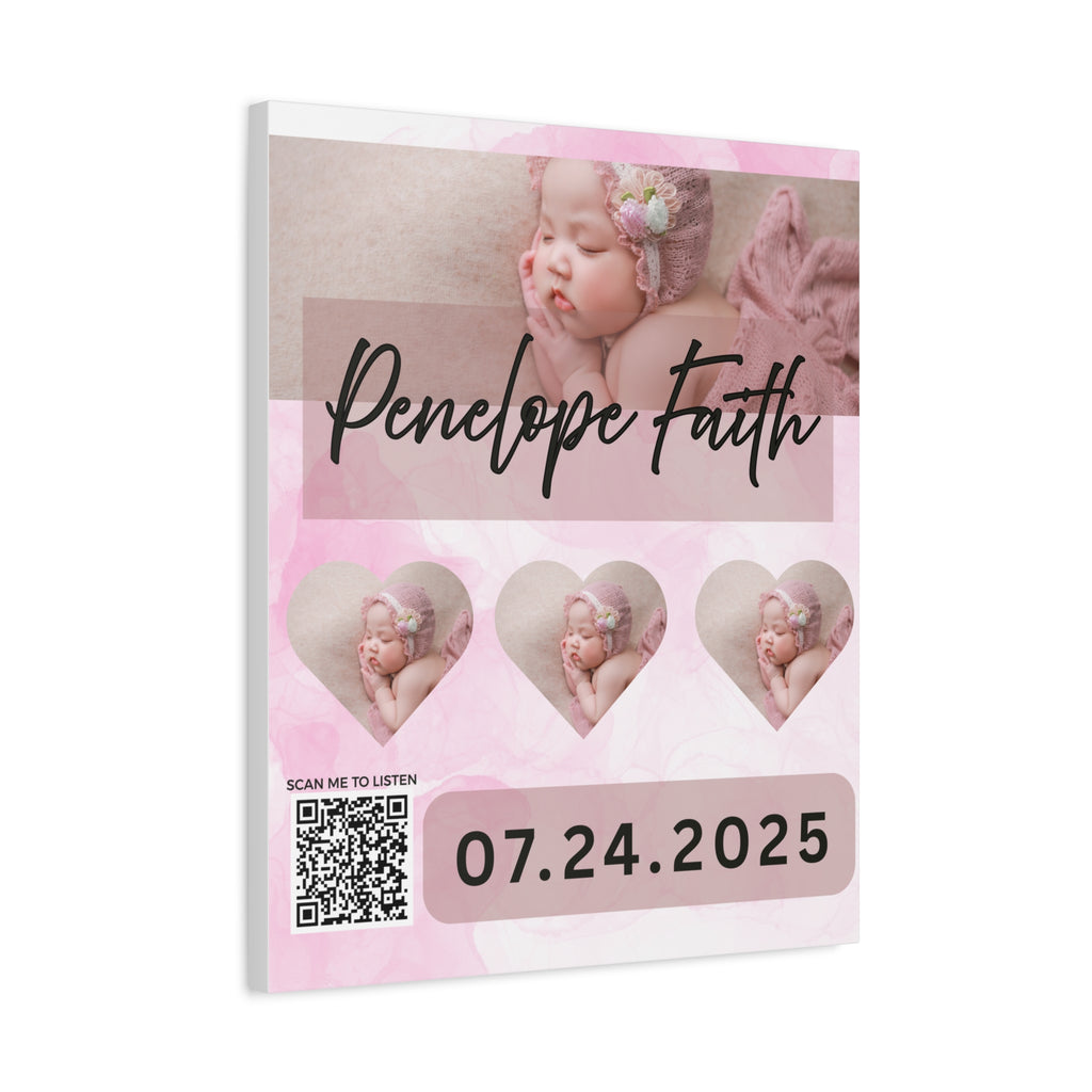 Baby Pink Photo Canvas Wall Art w/Personalized Spotify Song Link