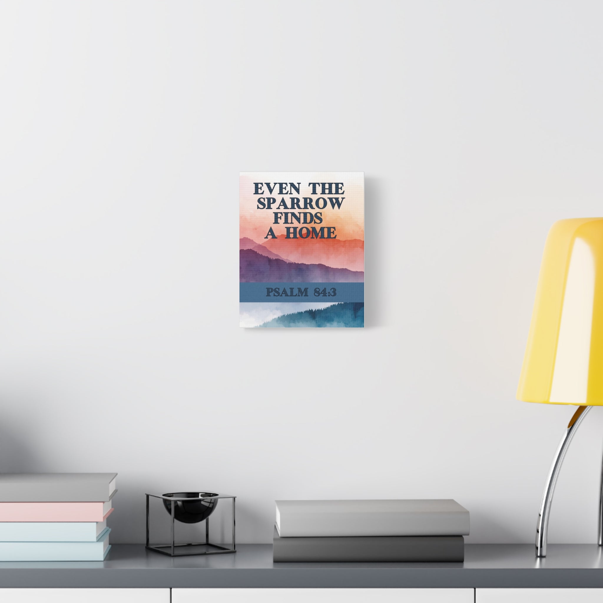 🕊️ Even the Sparrow Wall Art – Psalm 84:3 Sunset Mountain Edition