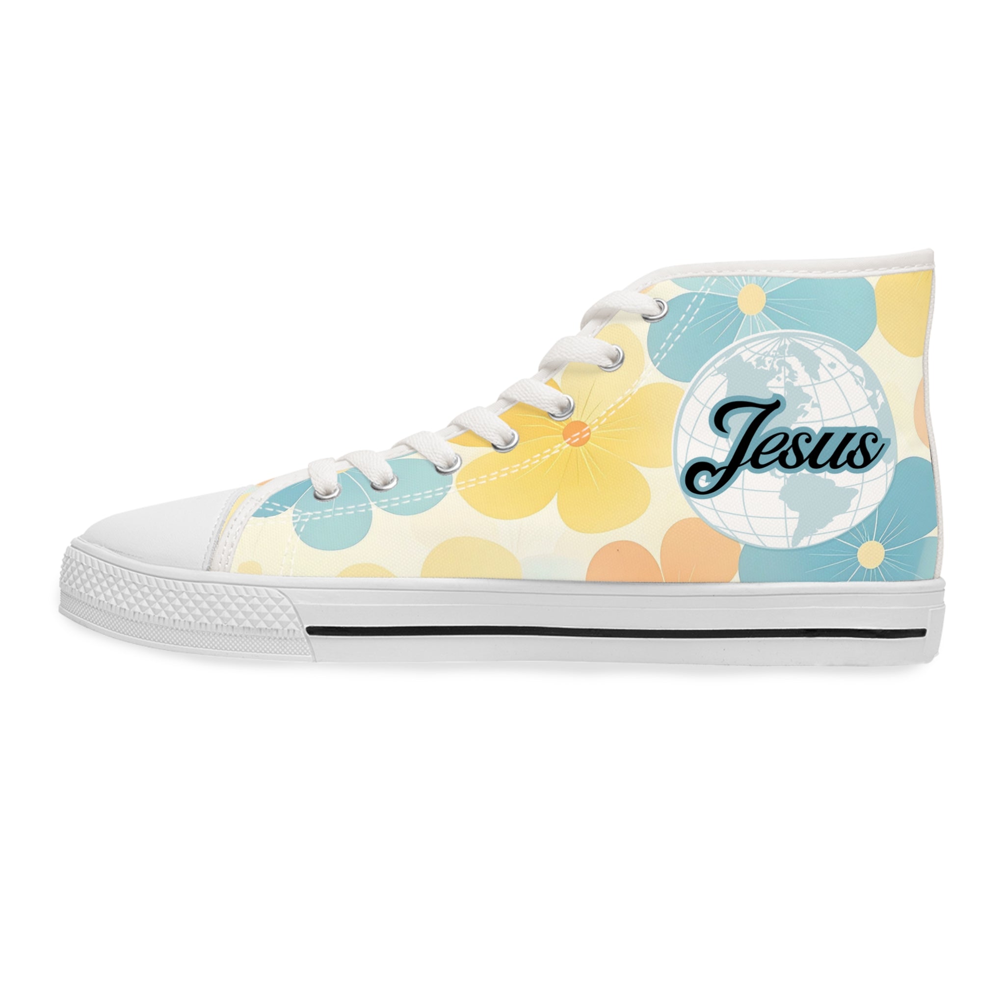 Women's High Top Sneakers — Flower Pattern 'Jesus' Design