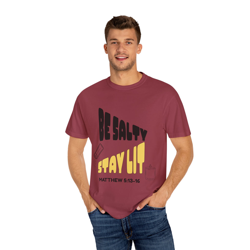 Be Salty Stay Lit Unisex Garment-Dyed T-shirt, Christian Tshirts, Christian Merchandise, Gifts for Church, Gifts for Christmas, Gifts for Birthdays, Christian Apparel