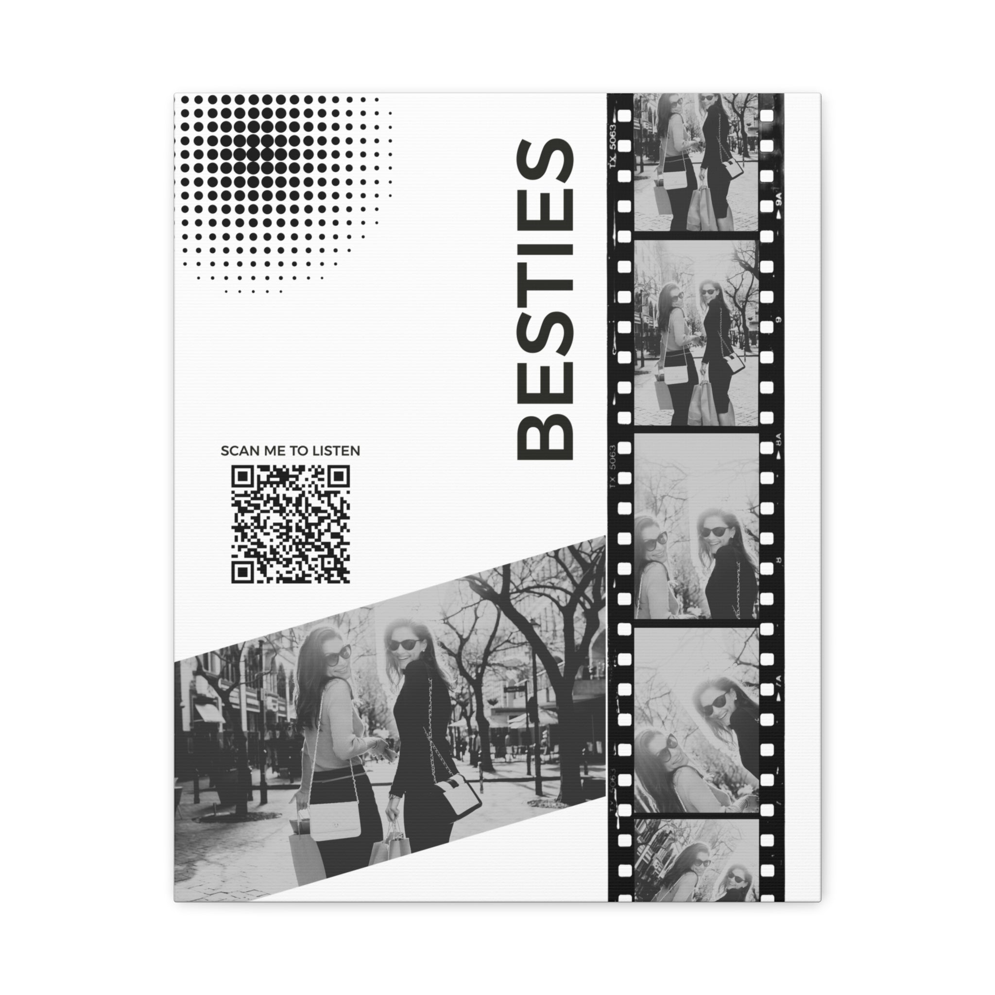 Besties Black & White Photo Canvas Wall Art w/Personalized Spotify Song Link 12x16, Friend Gift, Home Decor, Personalized Art, Modern Wall Decor, Gallery Style Print