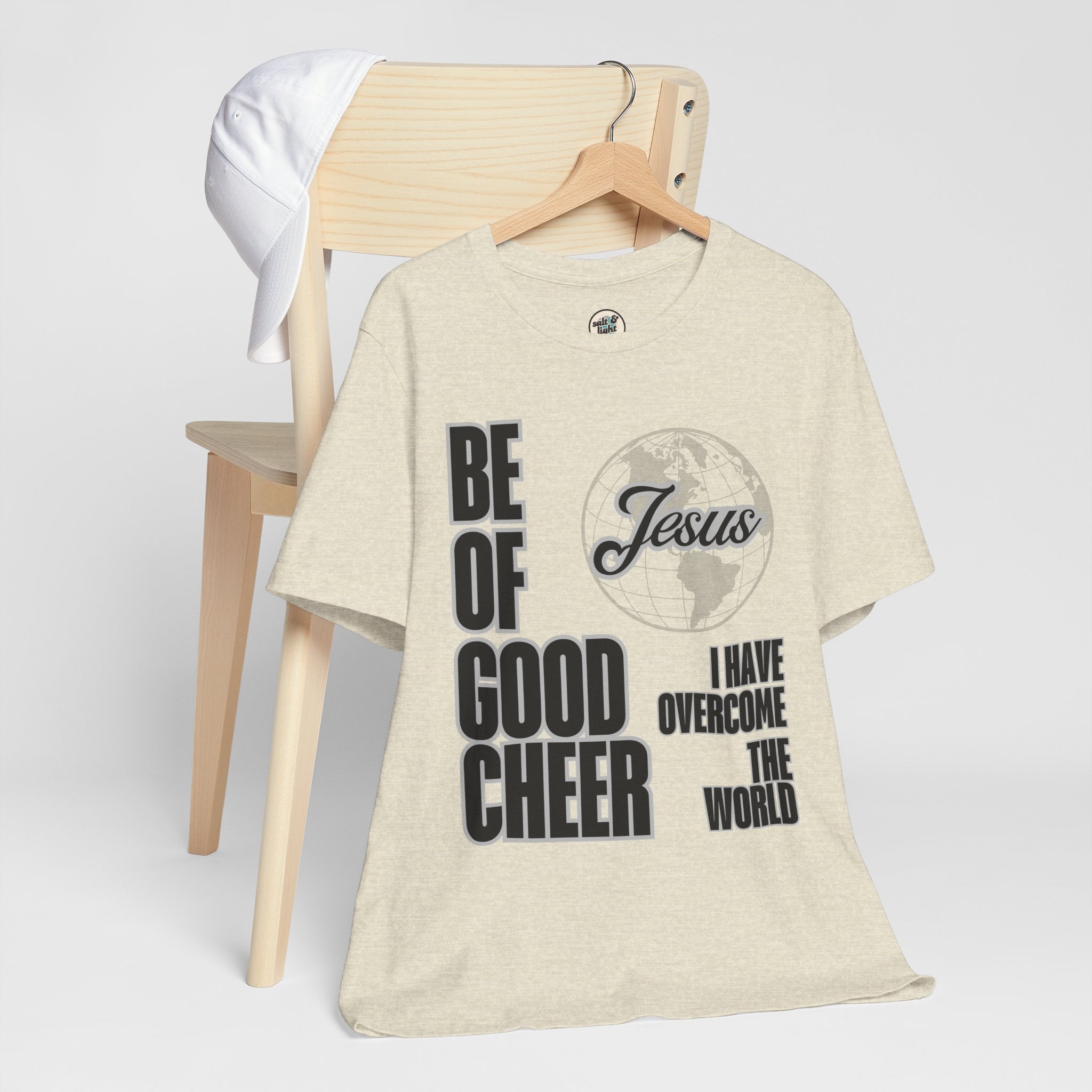Be of Good Cheer John 16:33 Tee | Perfect for Gift, Casual Wear, Christian Clothing, Gifts for Ministry, Christmas Gifts, Birthday Gifts, Gifts for Her, Gifts for Friends