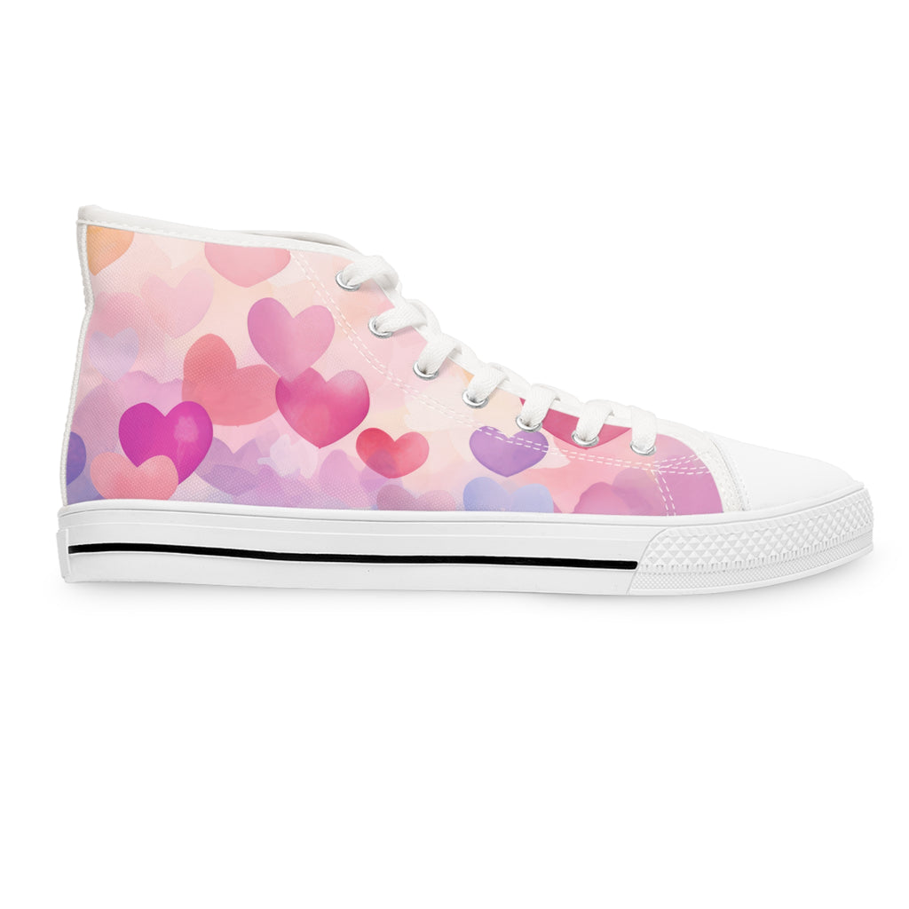 Women's High Top Sneakers — Pink Heart Pattern 'Jesus' Design