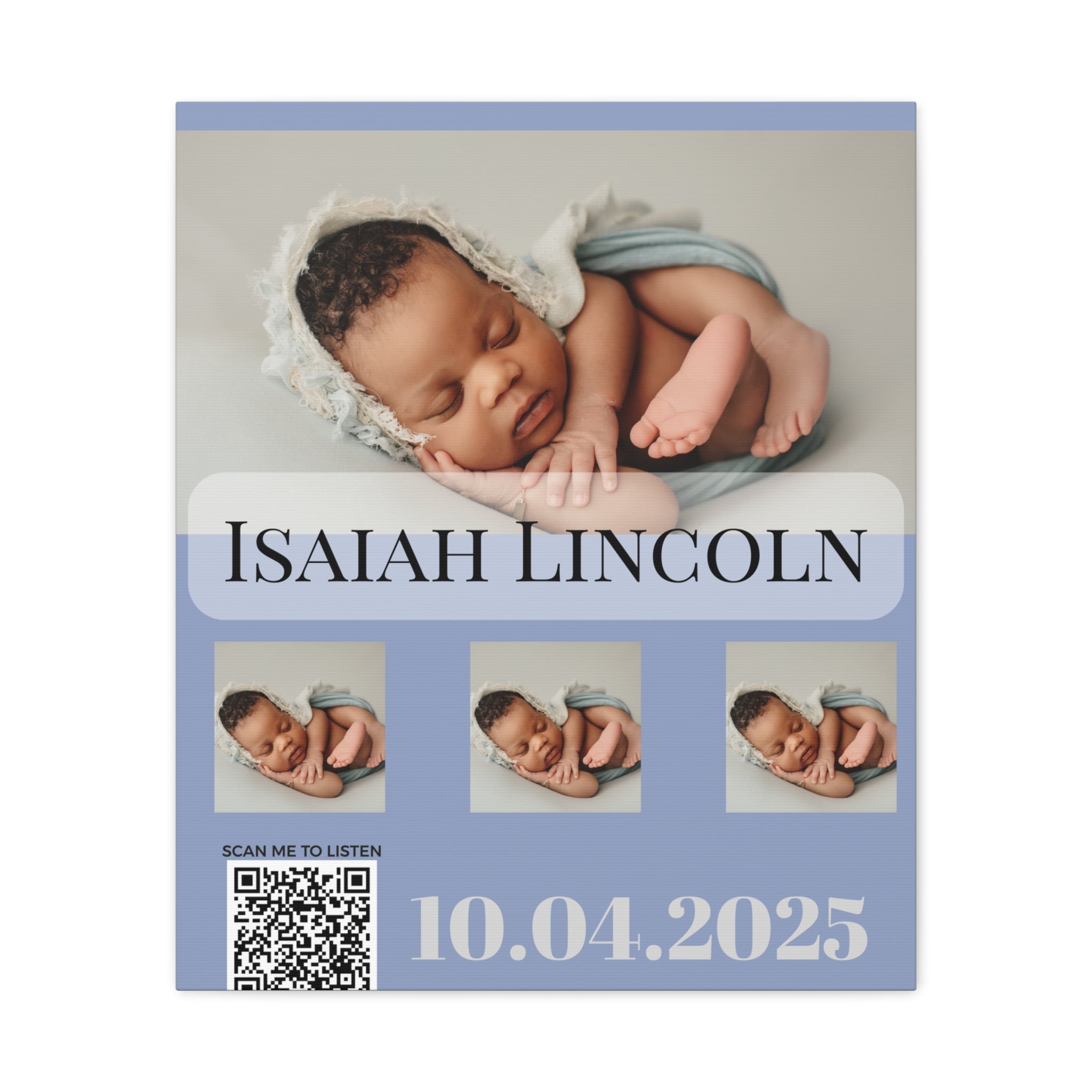 Baby Blue Grey Photo Canvas Wall Art w/Personalized Spotify Song Link, Multiple Sizes, Friend Gift, Home Decor, Personalized Art, Modern Wall Decor, Gallery Style Print
