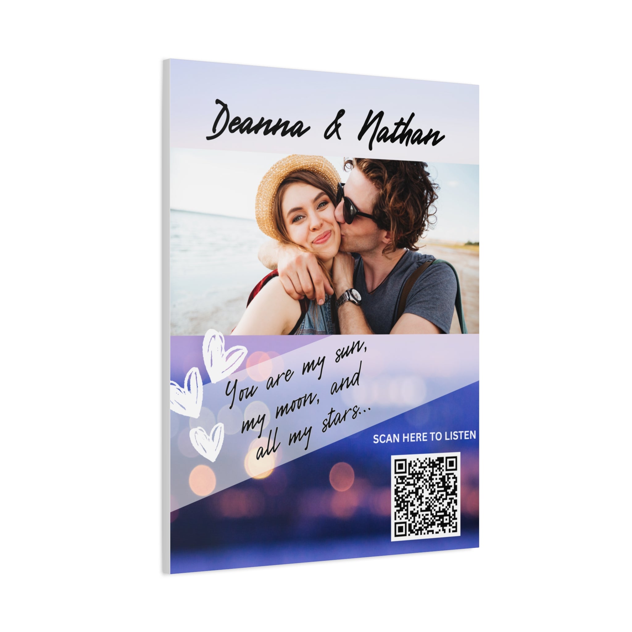 Couples Hearts Photo Canvas Wall Art w/Personalized Spotify Song Link, Multiple Sizes, Friend Gift, Home Decor, Personalized Art, Modern Wall Decor, Gallery Style Print