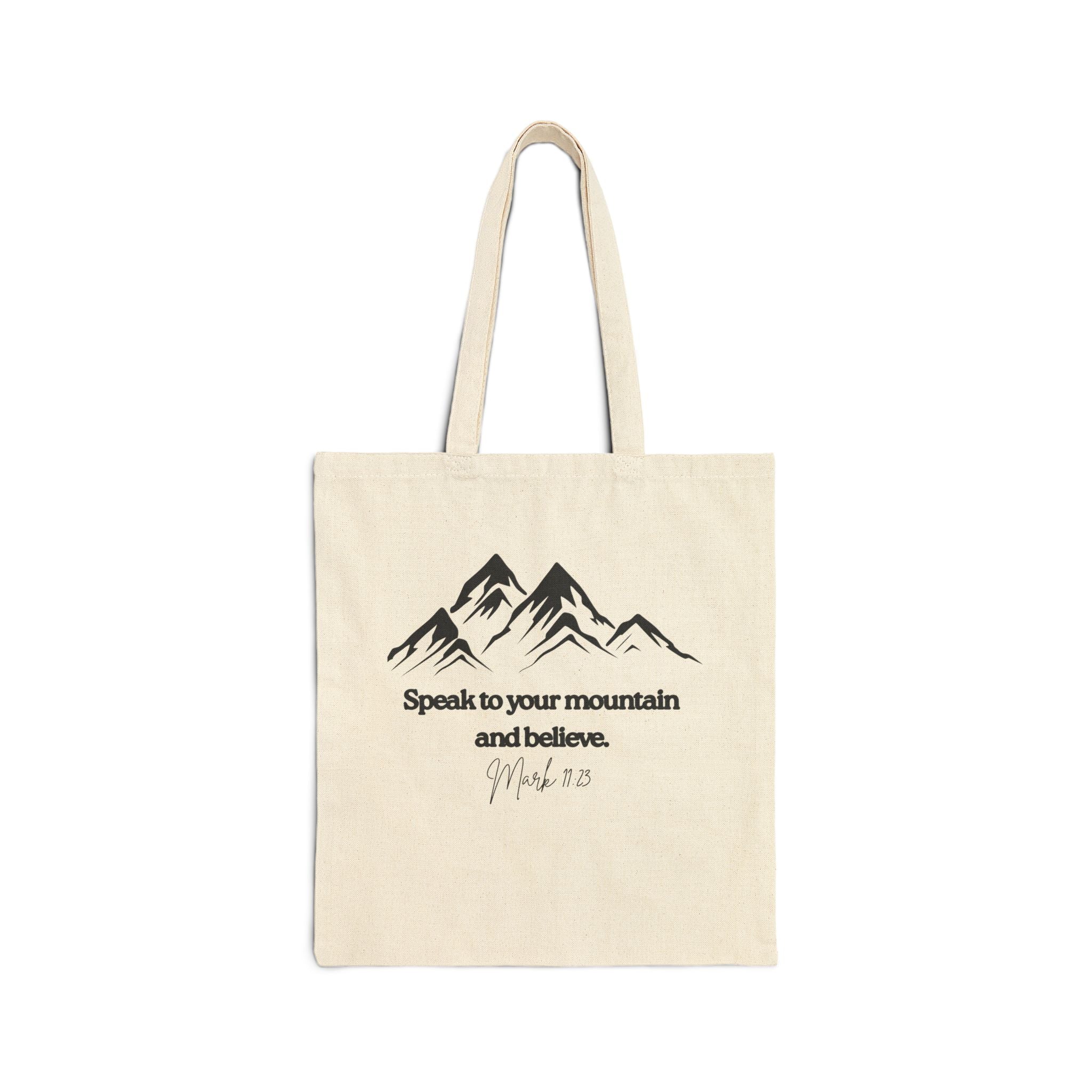 Speak to your Mountain Cotton Canvas Tote Bag, Eco-Friendly Grocery Bag, Reusable Shopping Tote, Gift for Christians, Bible Study Accessory