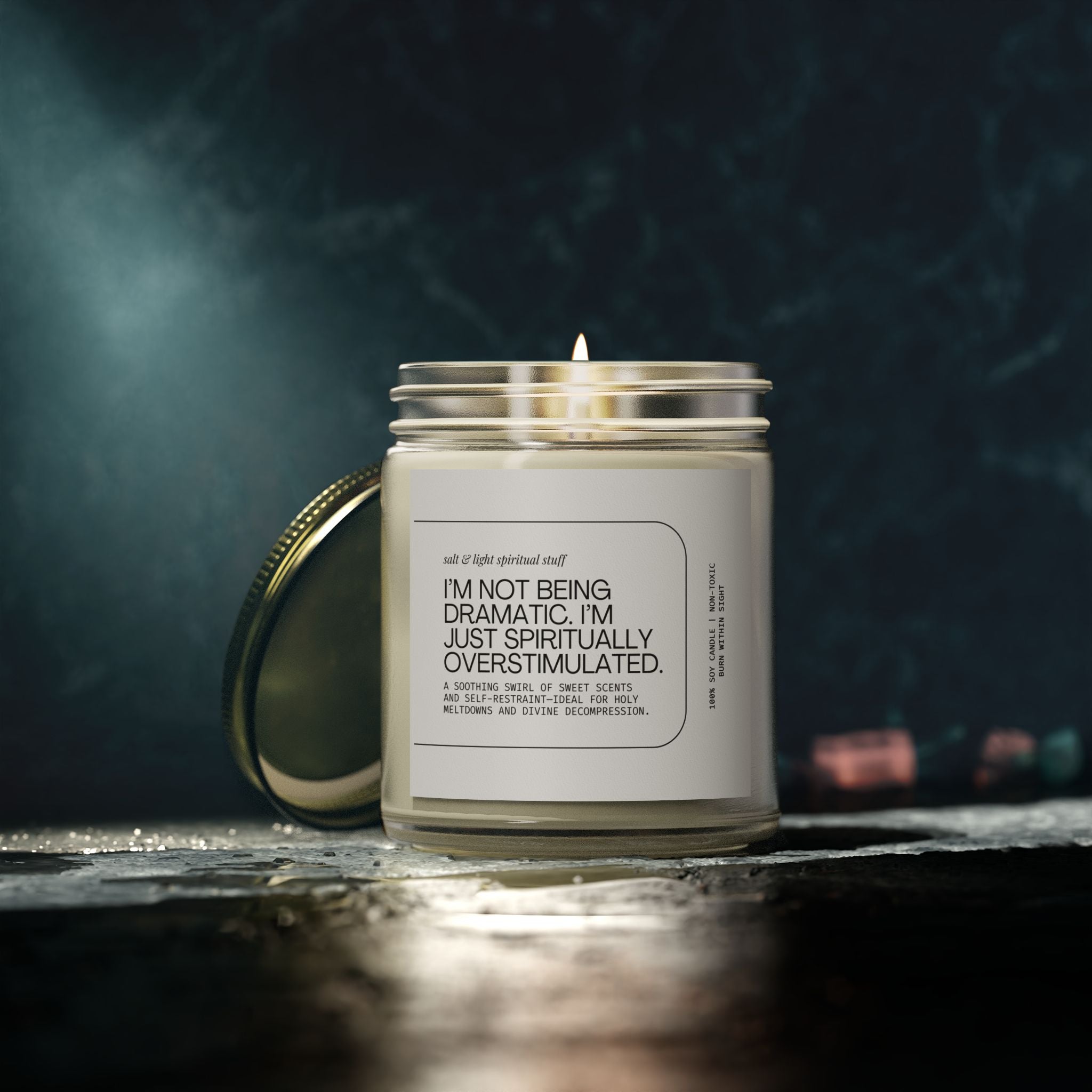 🕯️ Spiritually Overstimulated Candle – Drama-Free Burn Edition, Scented Candles, Coconut Apricot Wax (4 oz, 9 oz), Christian Gifts, Christmas Gifts, Friends Gifts, Gifts for Her, Funny Candles
