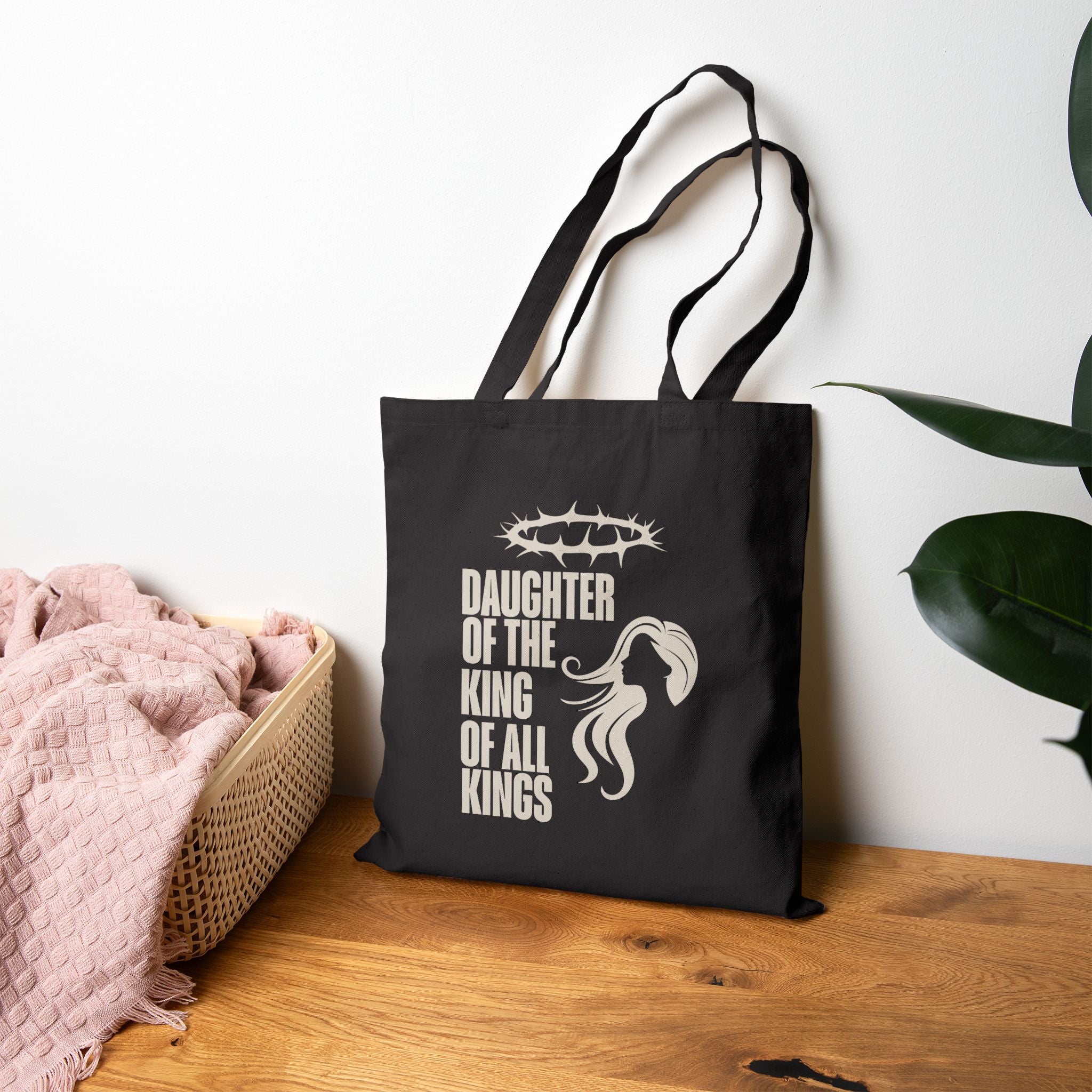 Daughter of the King Cotton Canvas Tote Bag, Eco-Friendly Grocery Bag, Reusable Shopping Tote, Gift for Christians, Bible Study Accessory