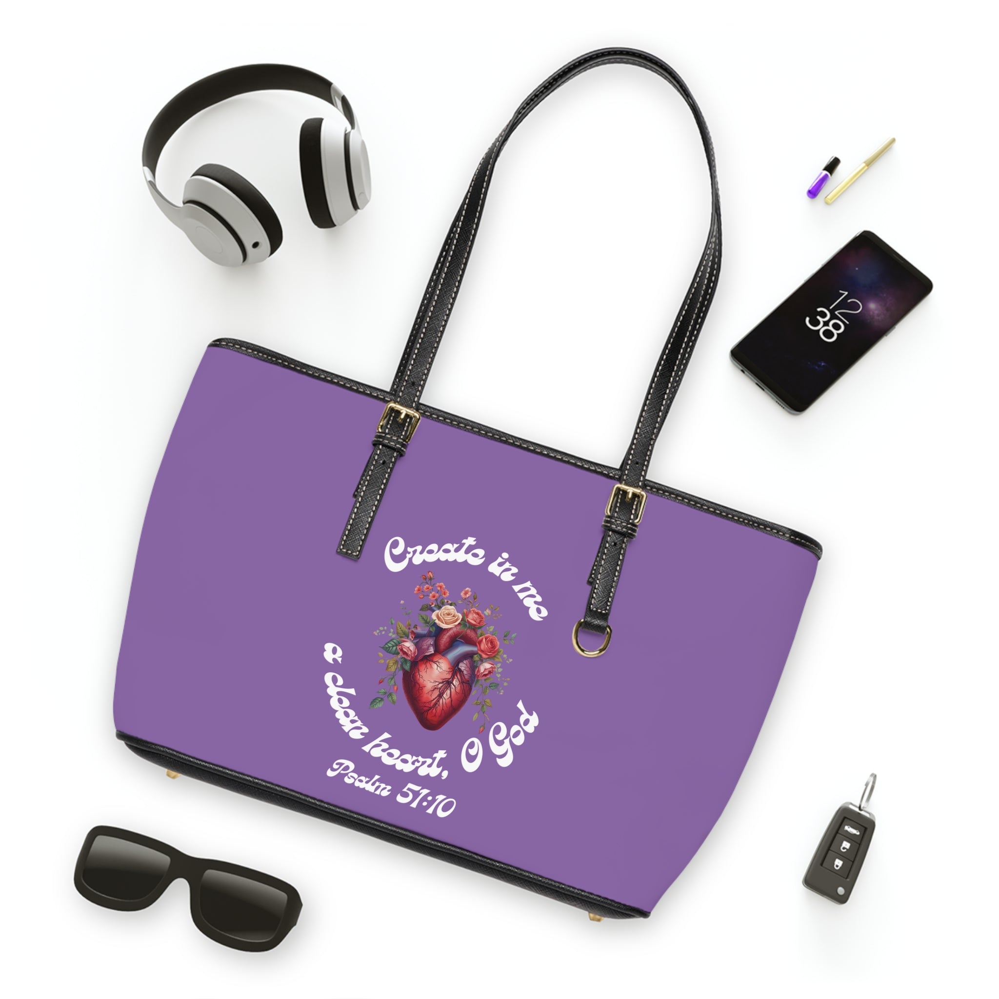 Create In Me A Clean Heart Handbag - PU Leather Shoulder Bag with Psalm 51:10