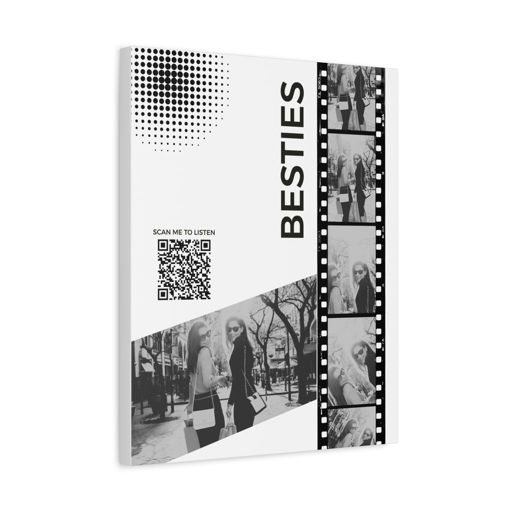 Besties Black & White Photo Canvas Wall Art w/Personalized Spotify Song Link 12x16, Friend Gift, Home Decor, Personalized Art, Modern Wall Decor, Gallery Style Print